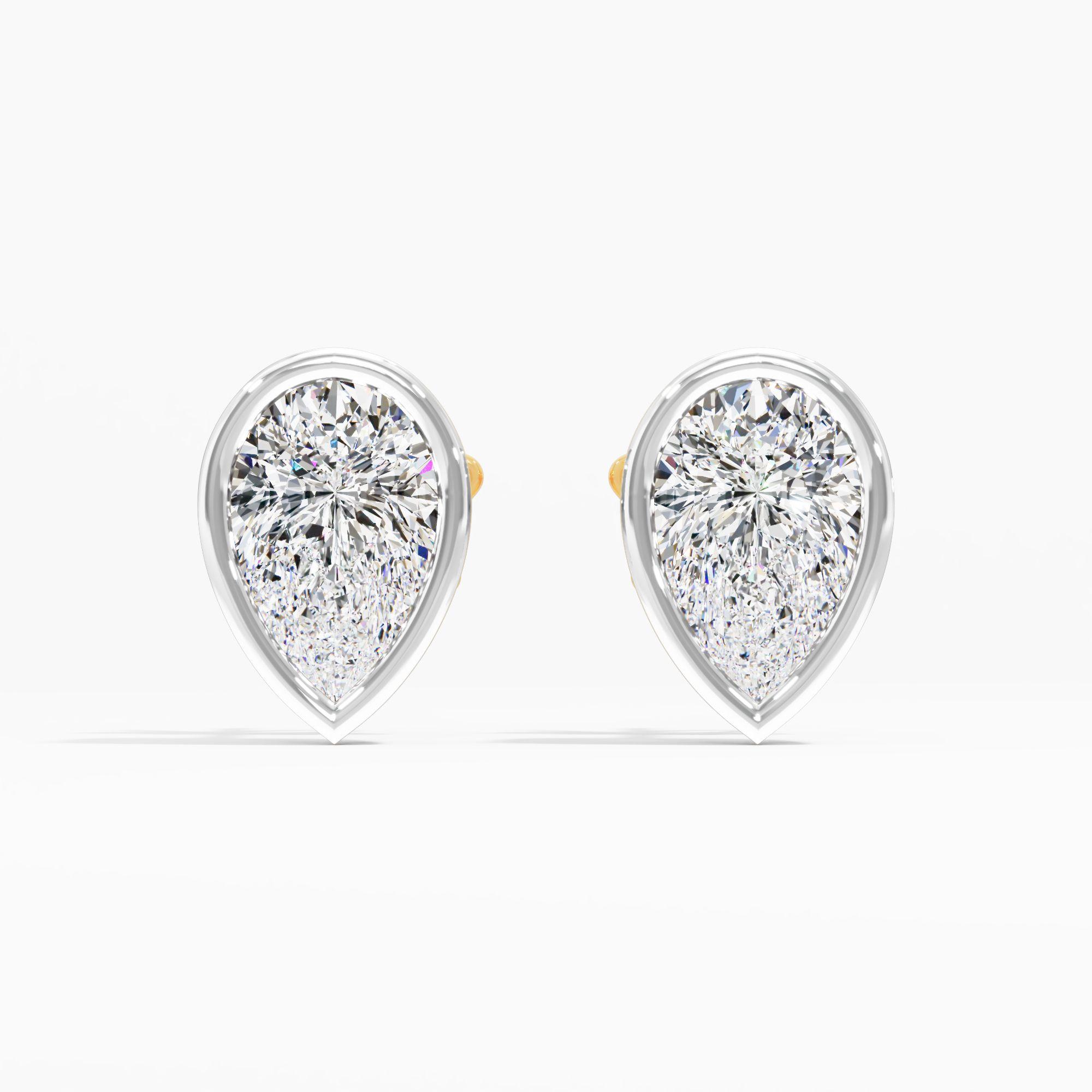 Luna Frost Solitaire Bezel Set Earring 9k Yellow Gold Pear 0.50ct