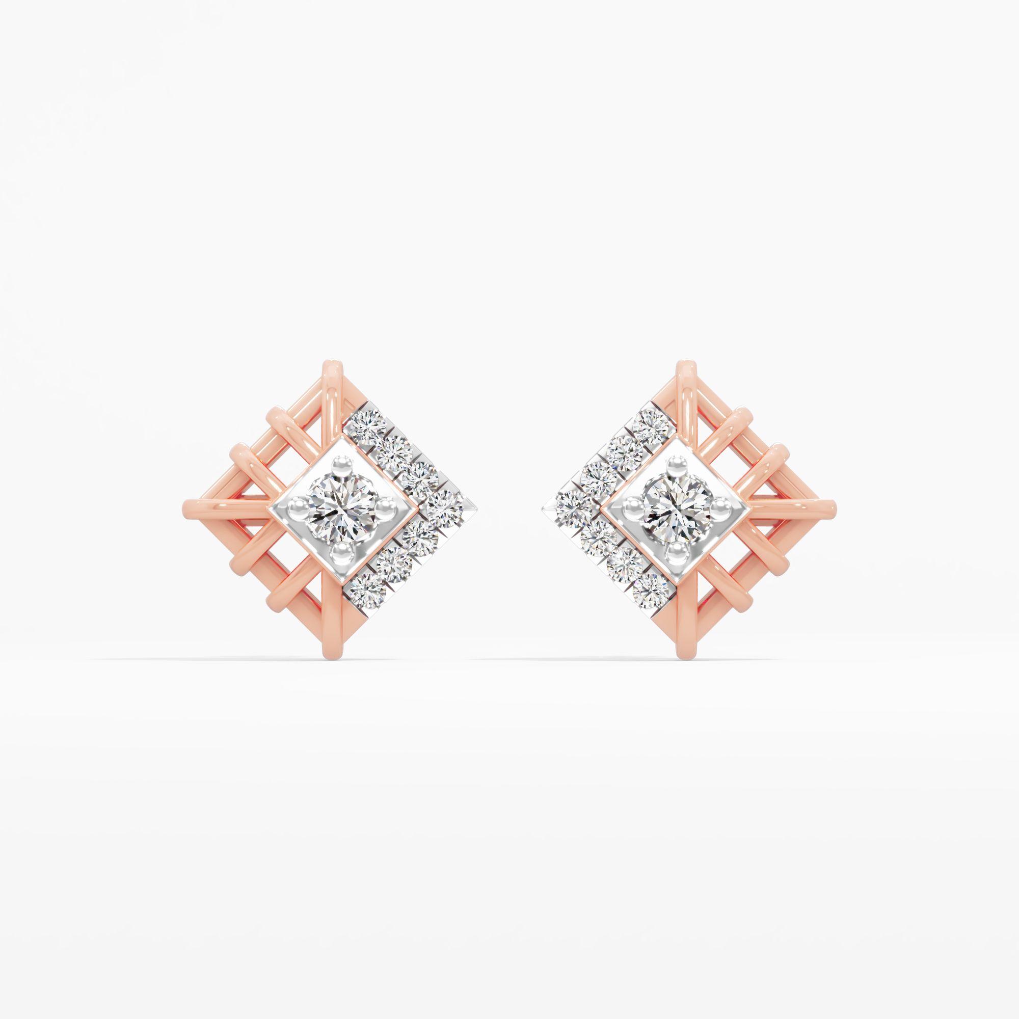 Geometric Lattice Solitaire Stud Earrings