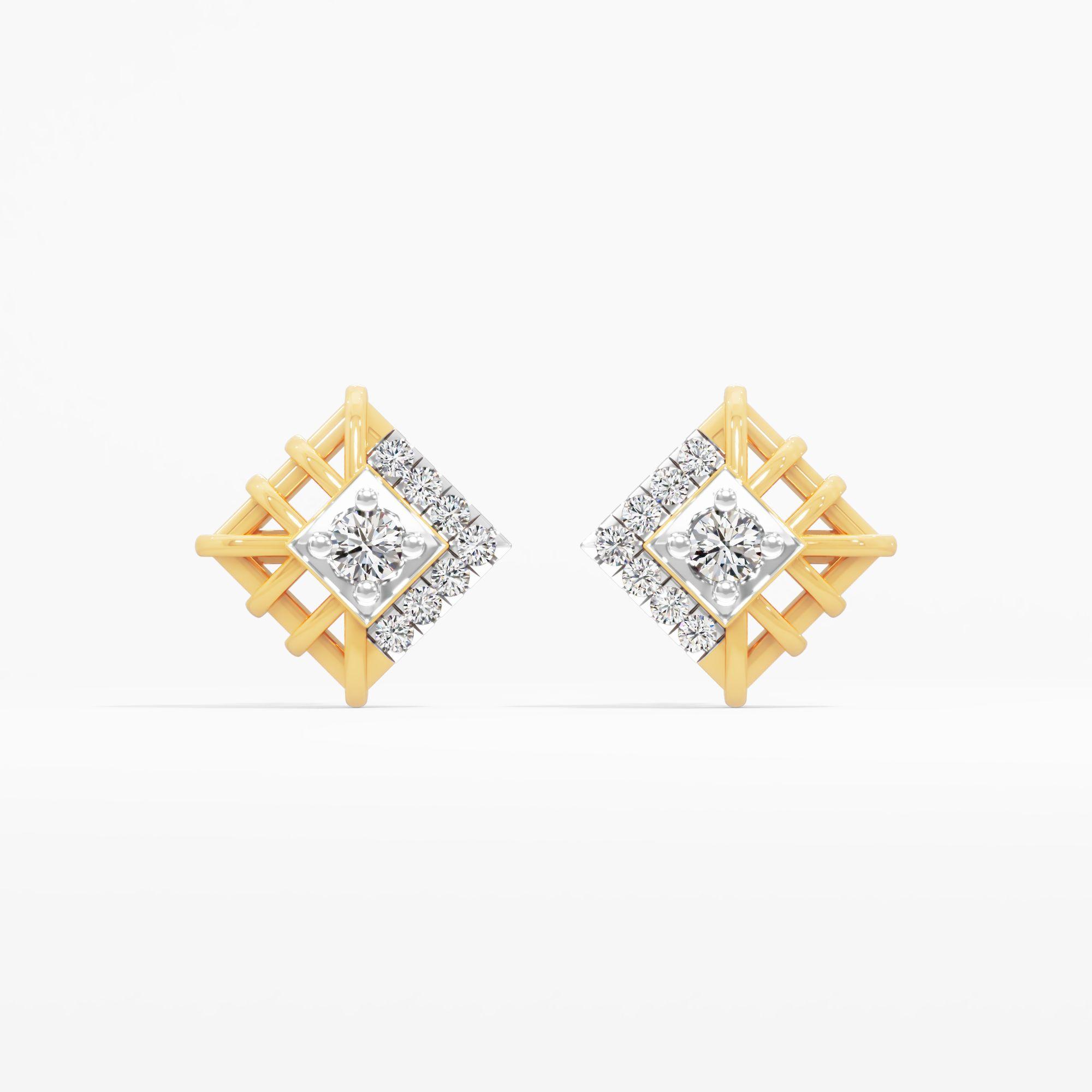 Geometric Lattice Solitaire Stud Earrings