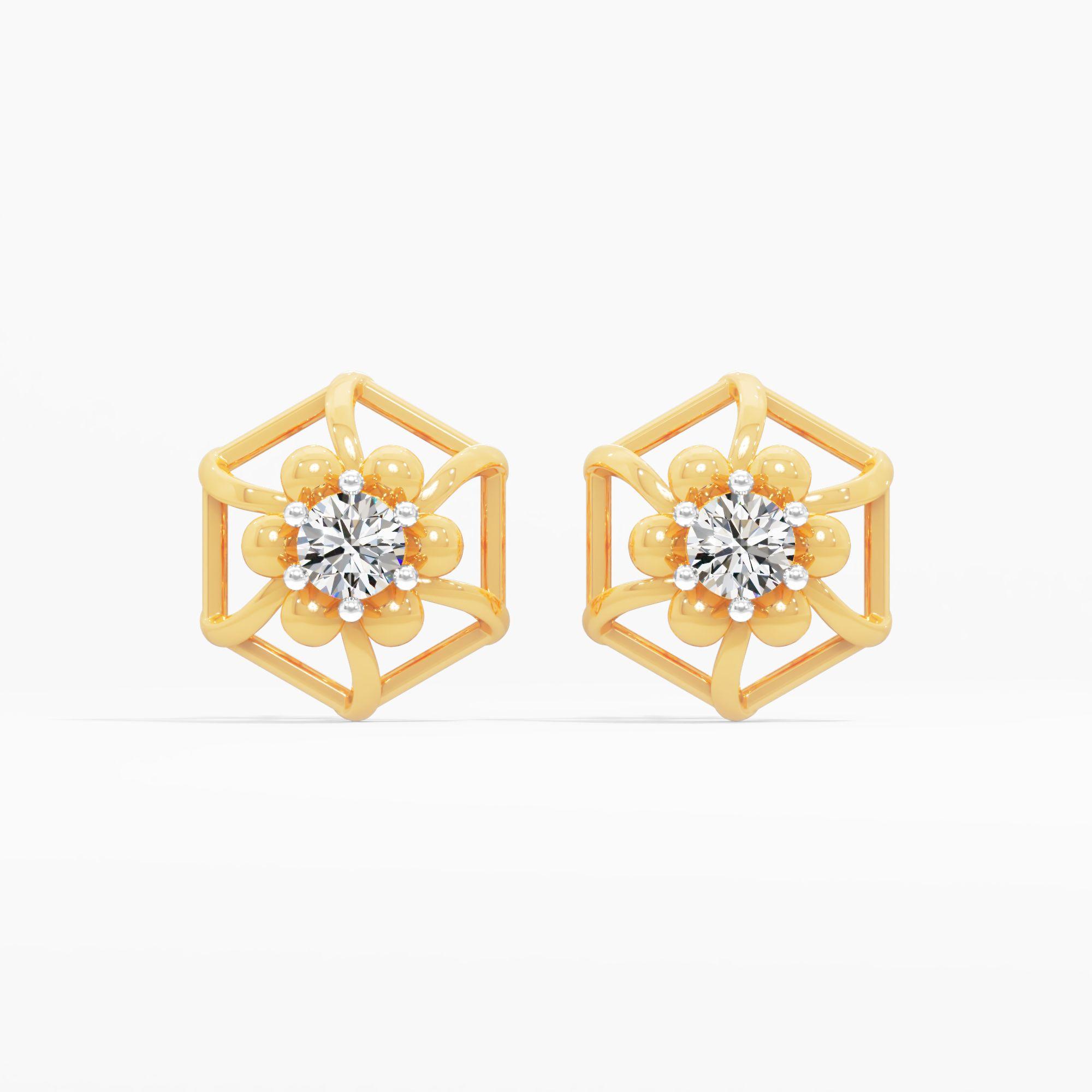 Hexa Bloom Solitaire Stud Earrings