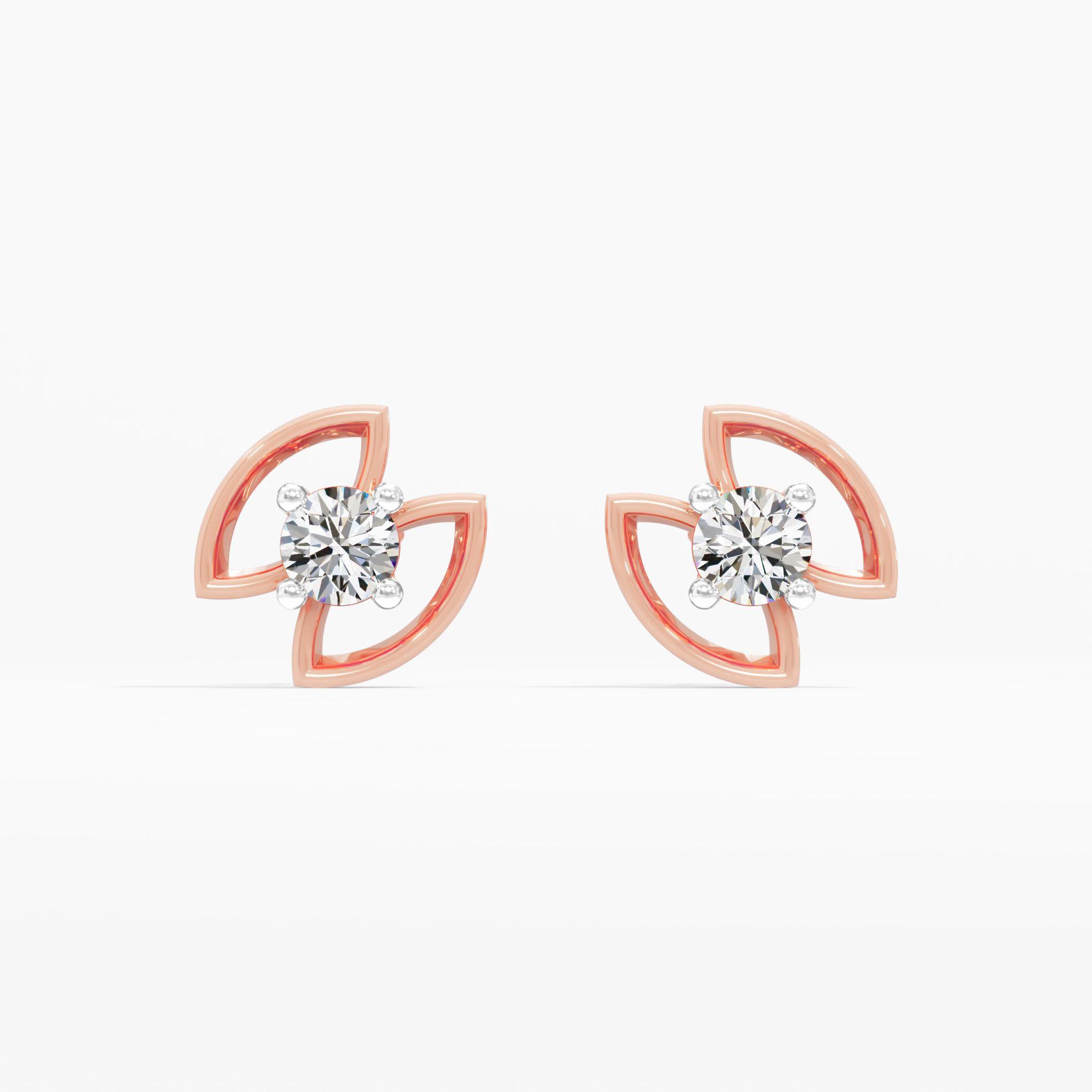 Twin Leaf Solitaire Stud Earrings