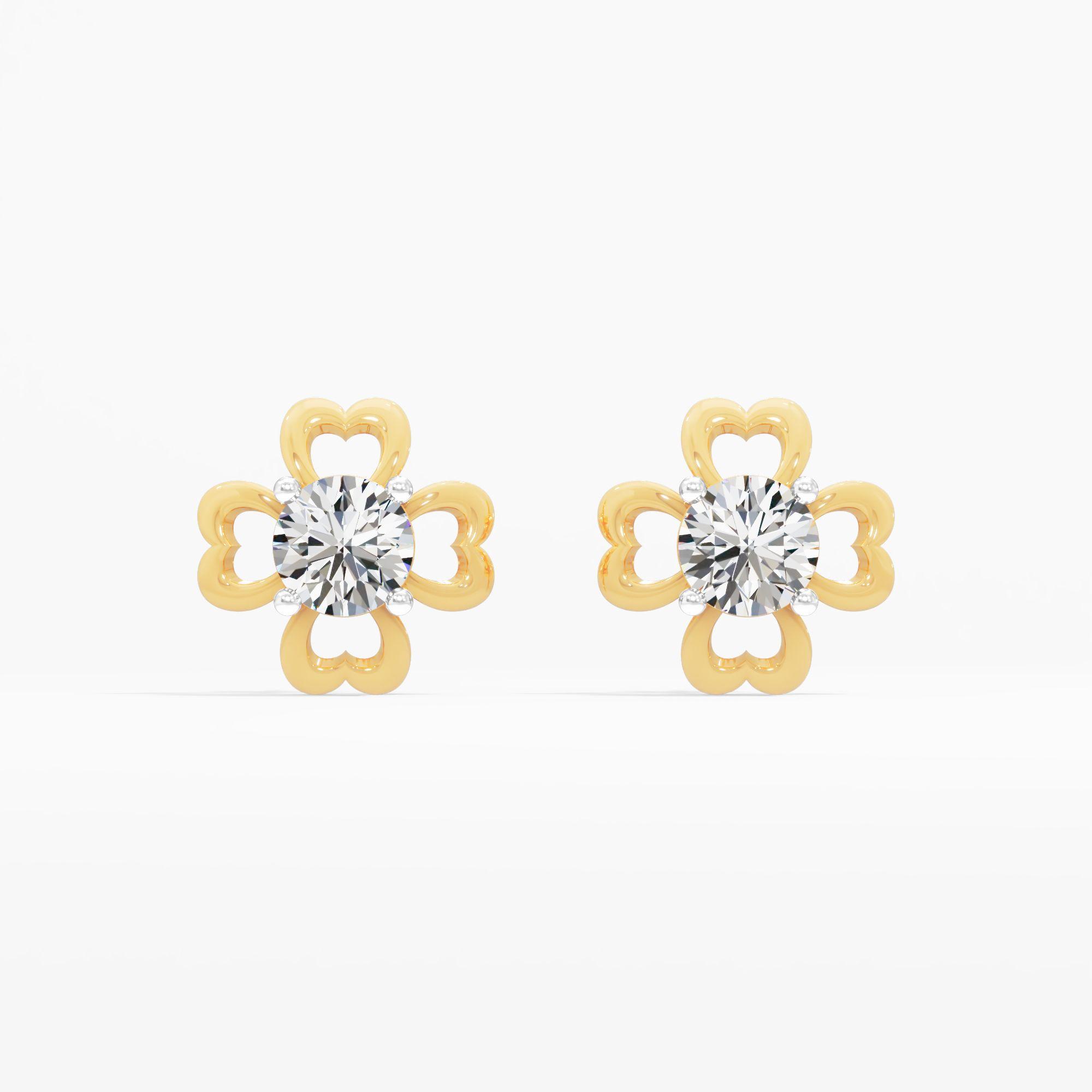 Heart Clover Solitaire Stud Earrings