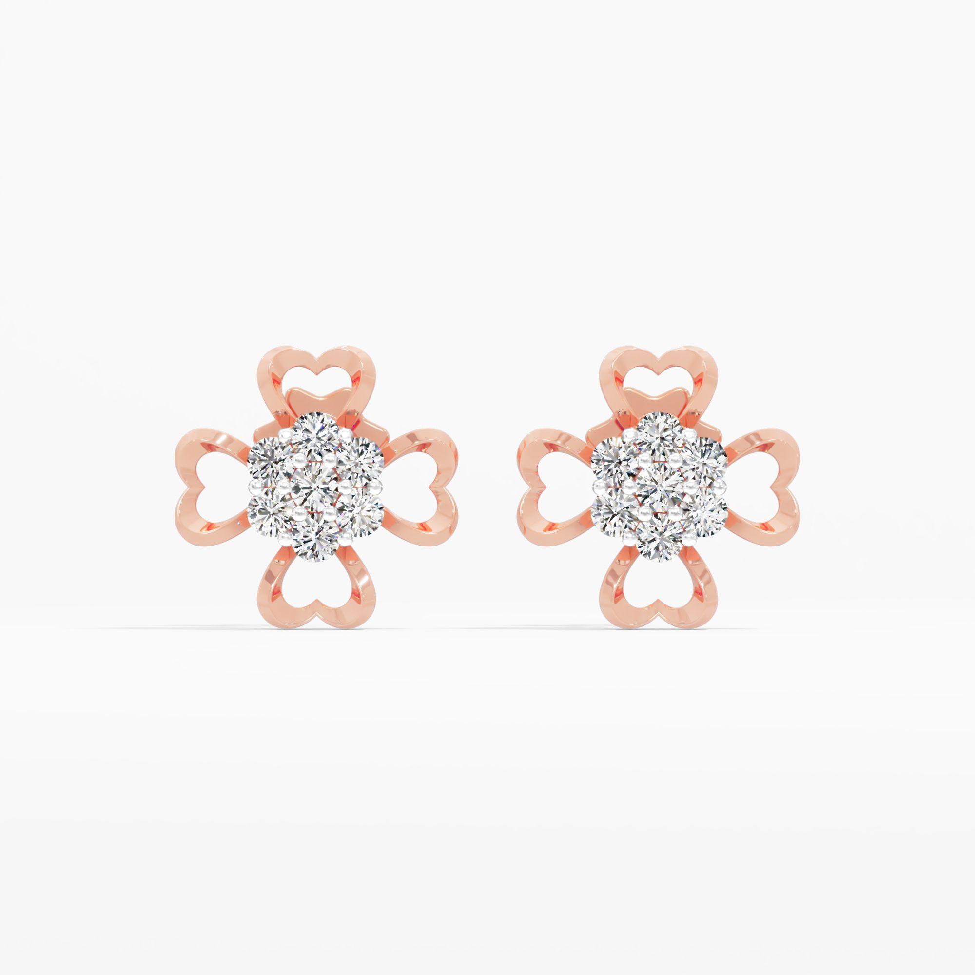 Heart Clover Cluster Stud Earrings