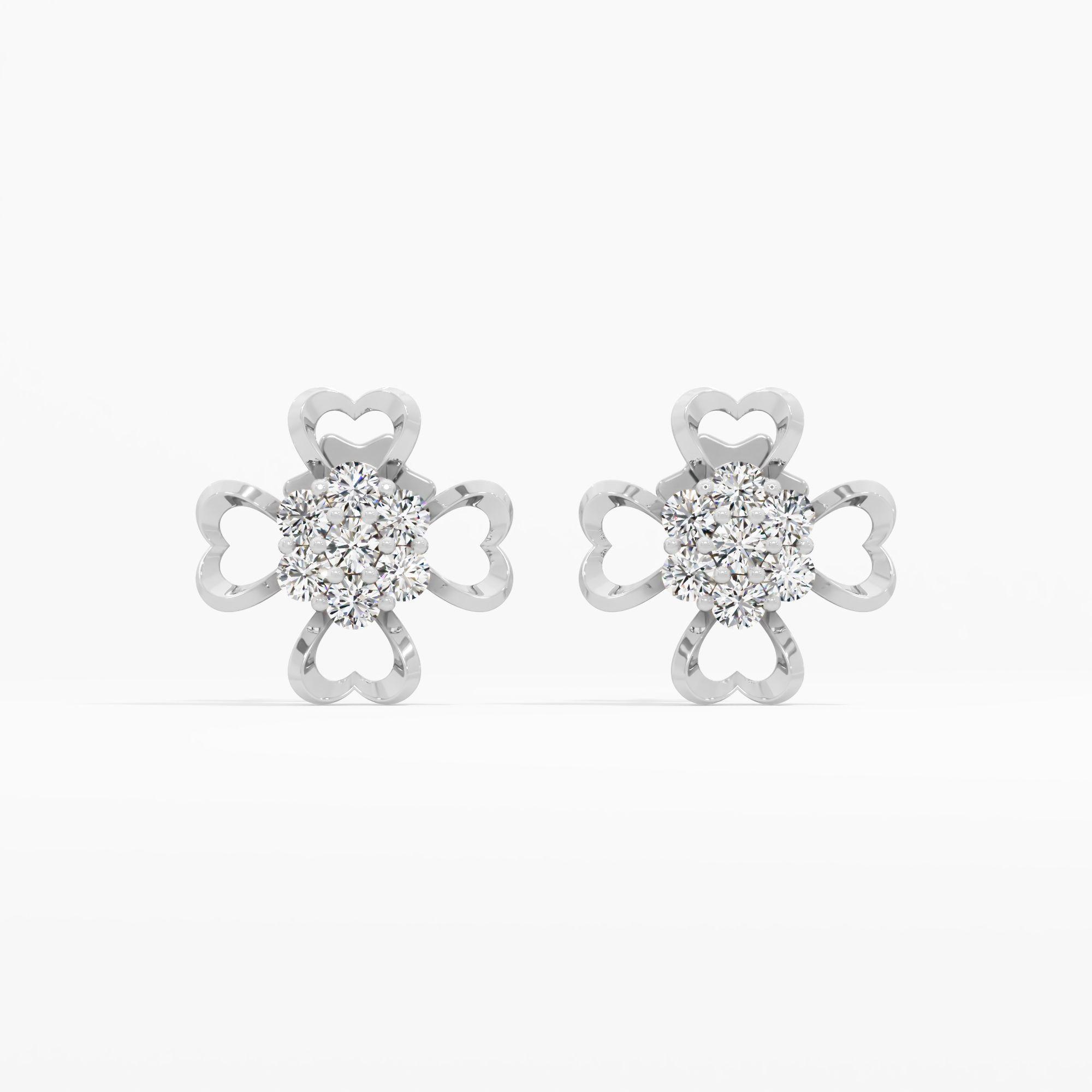 Heart Clover Cluster Stud Earrings