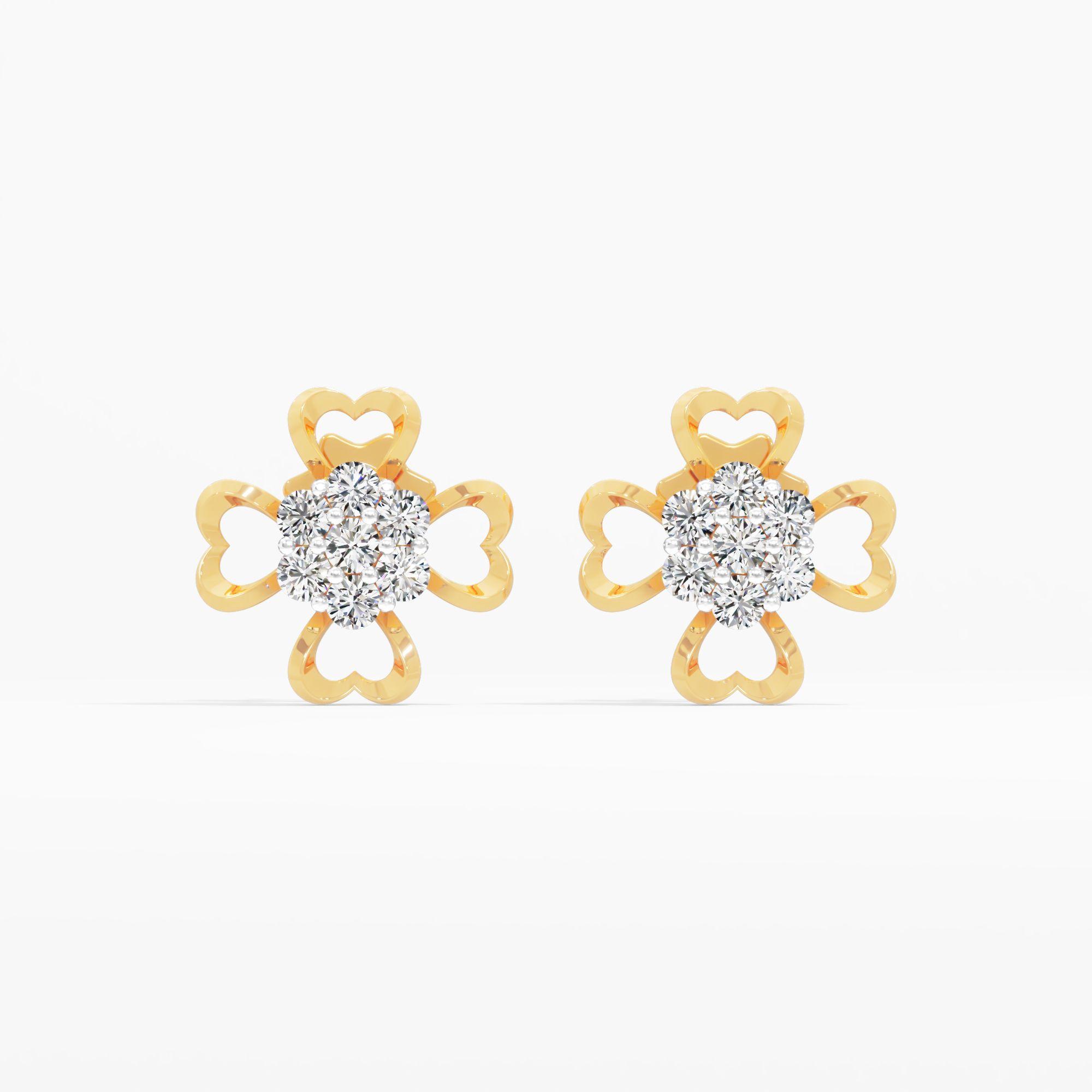 Heart Clover Cluster Stud Earrings