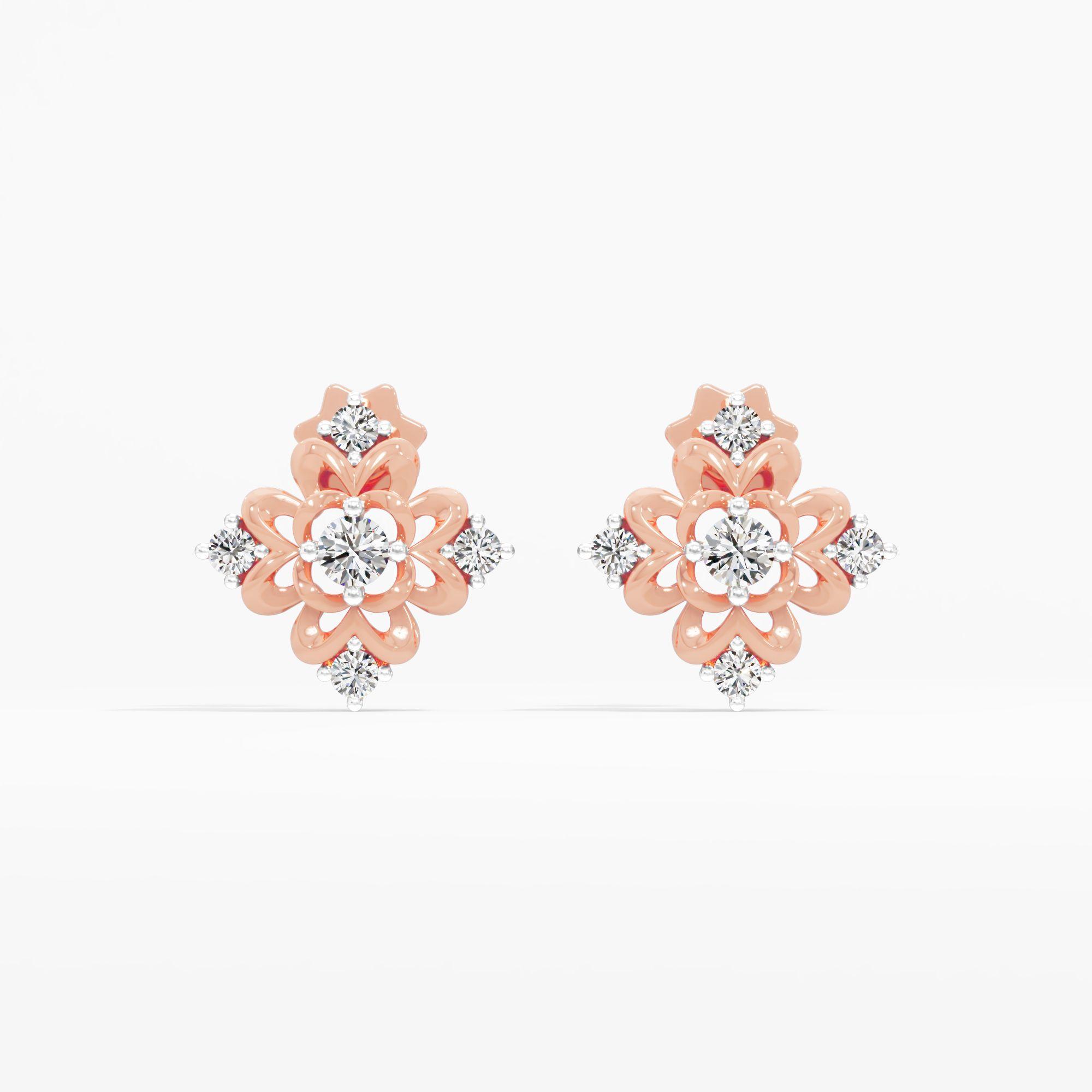 Ornate Floral Solitaire Stud Earrings