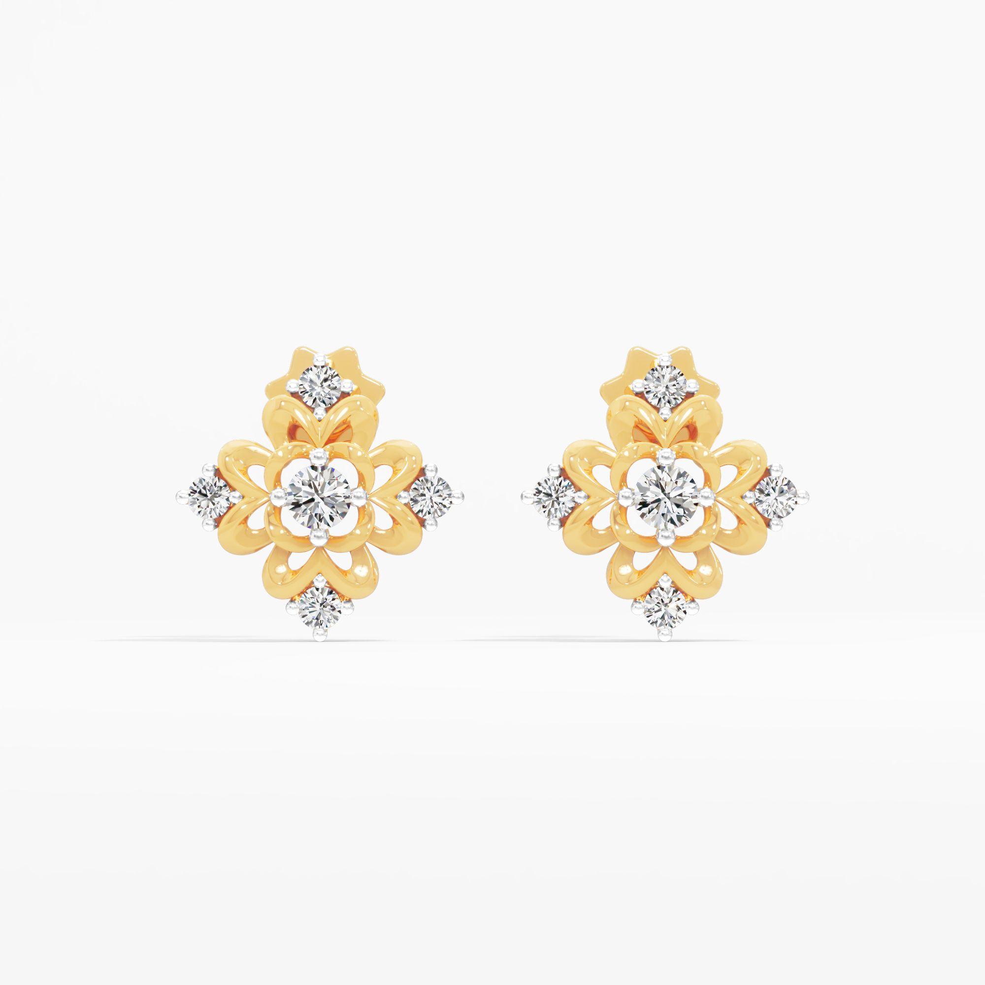 Ornate Floral Solitaire Stud Earrings