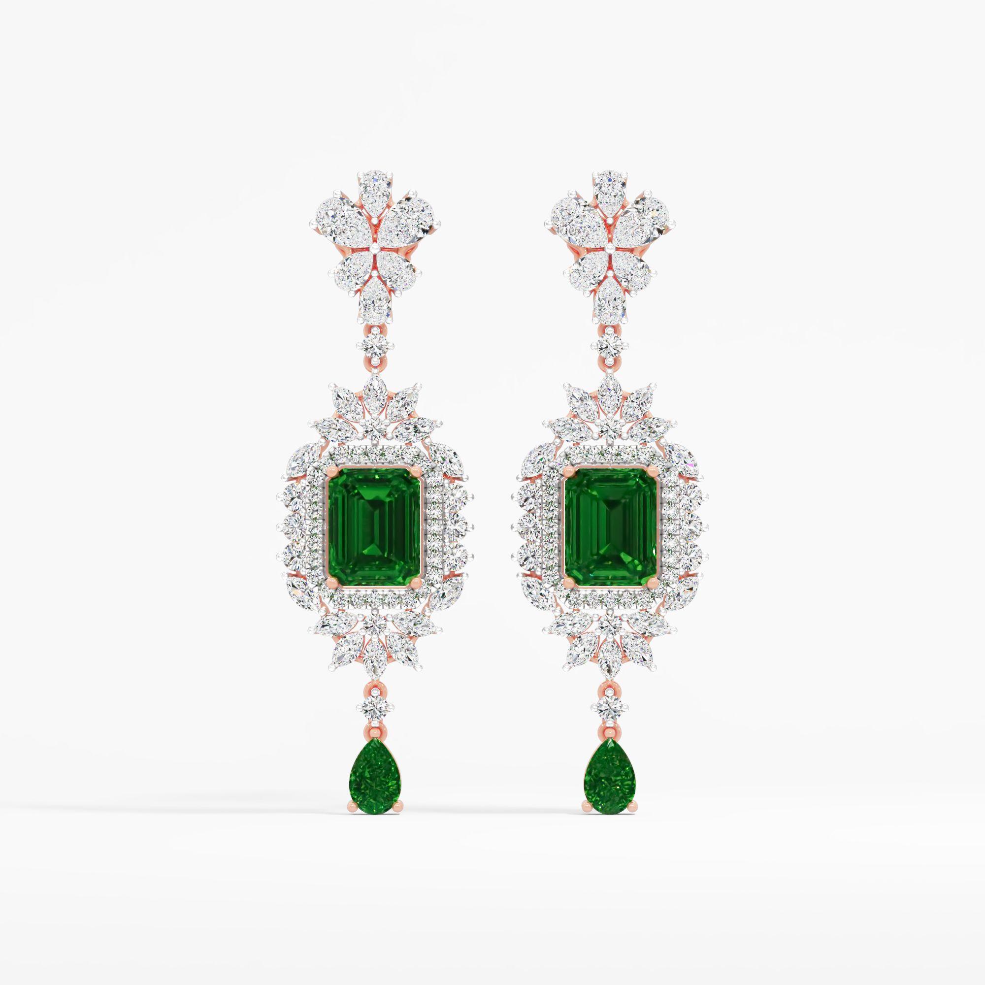 Regal Emerald Diamond Statement Earrings