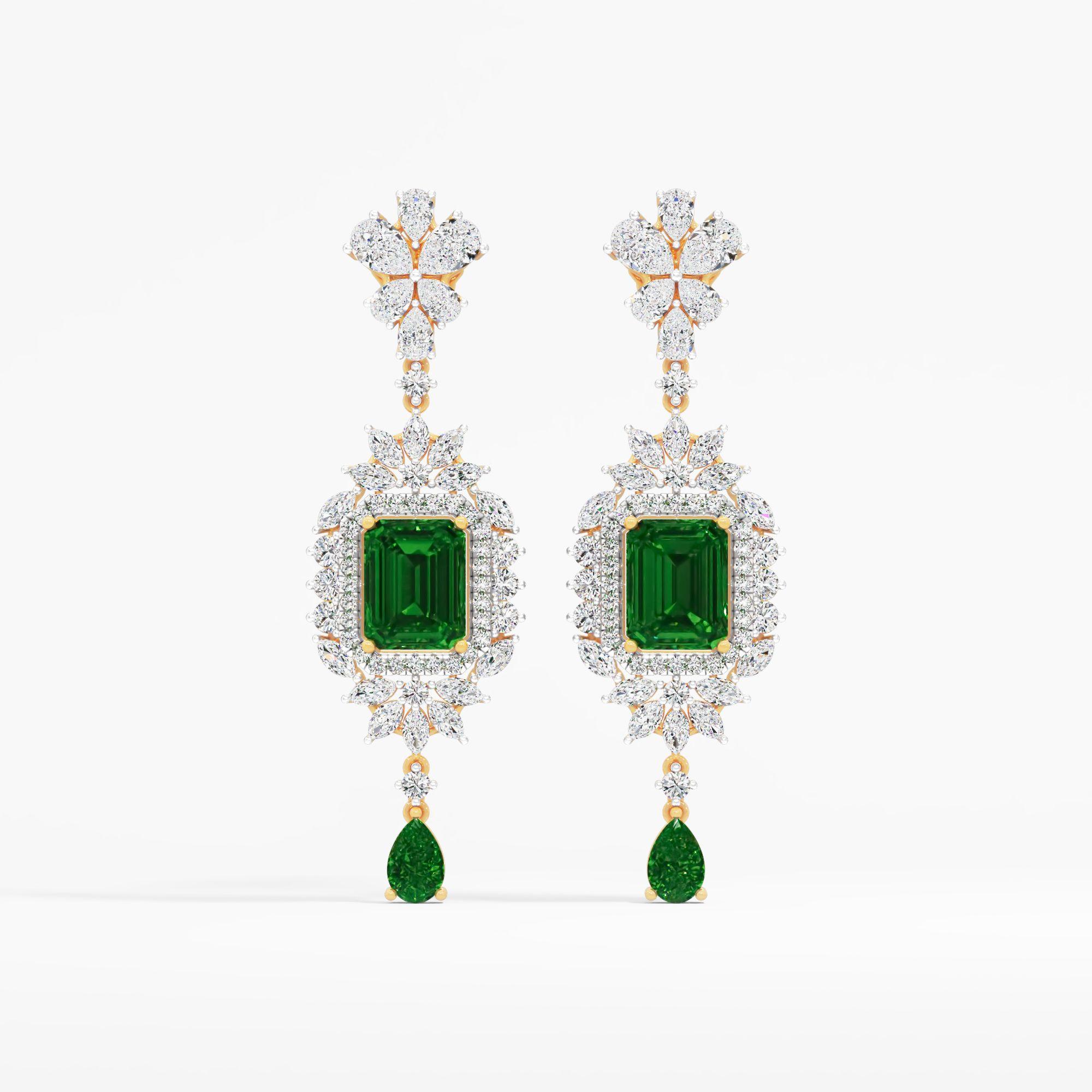 Regal Emerald Diamond Statement Earrings
