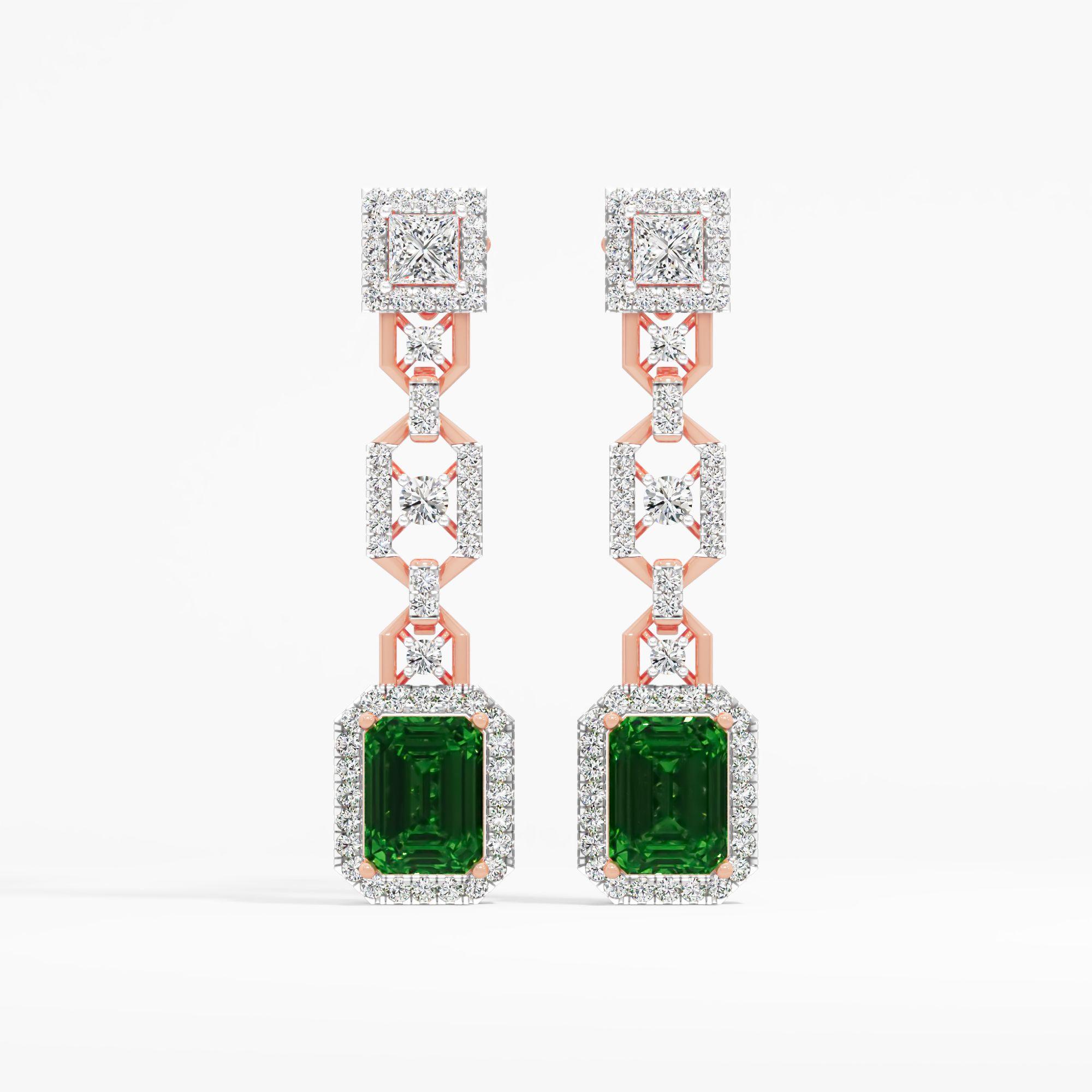 Emerald Elegance Diamond Drop Earrings