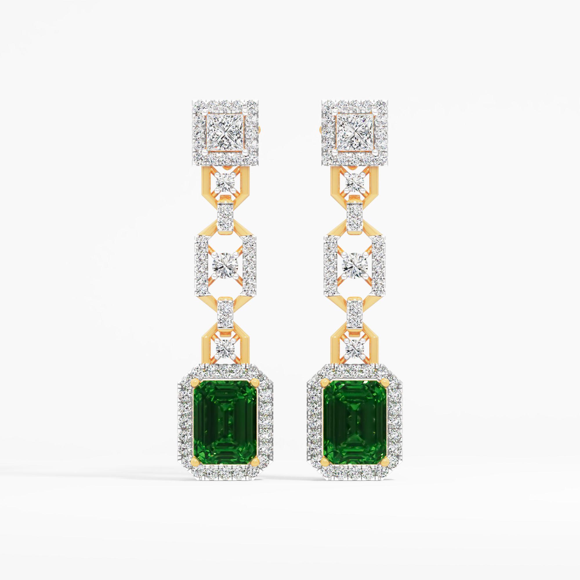 Emerald Elegance Diamond Drop Earrings