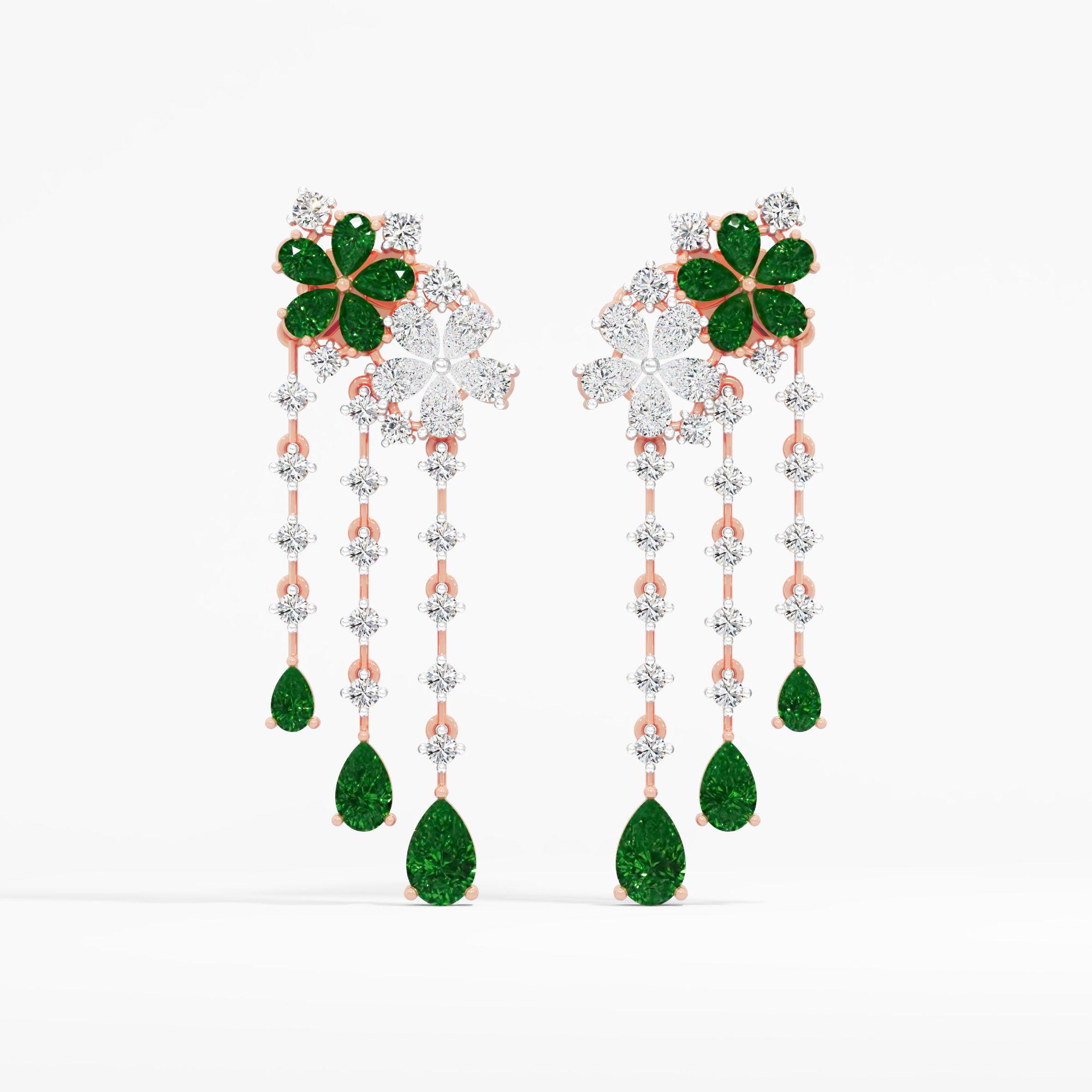 Emerald Cascade Diamond Drop Earrings