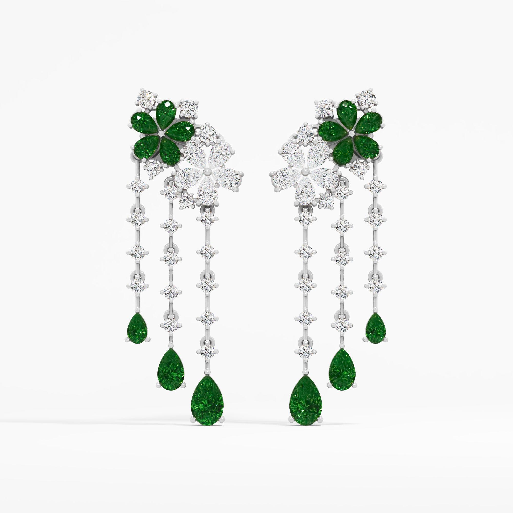 Emerald Cascade Diamond Drop Earrings