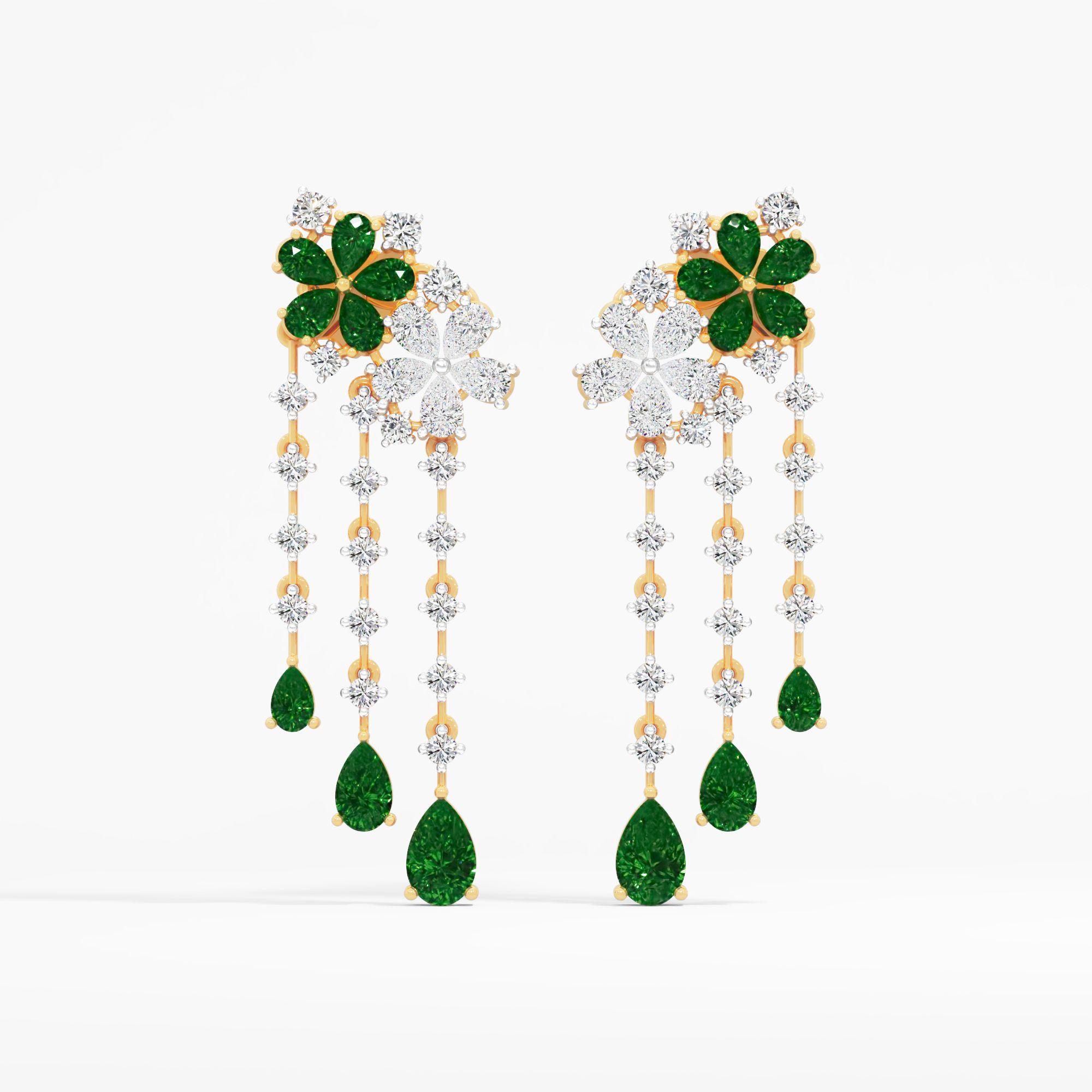 Emerald Cascade Diamond Drop Earrings