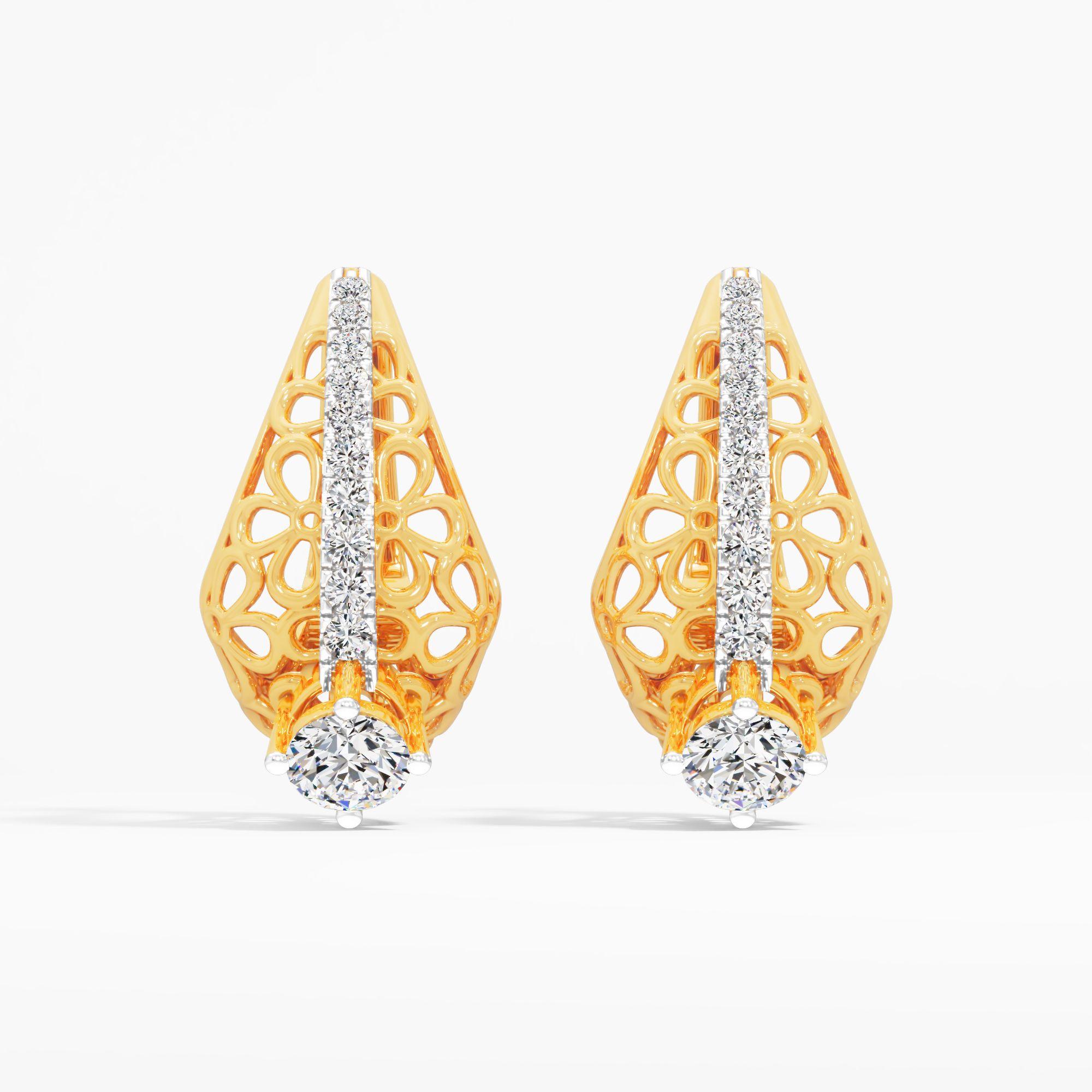 Trellis Solitaire Huggie Hoop Earrings