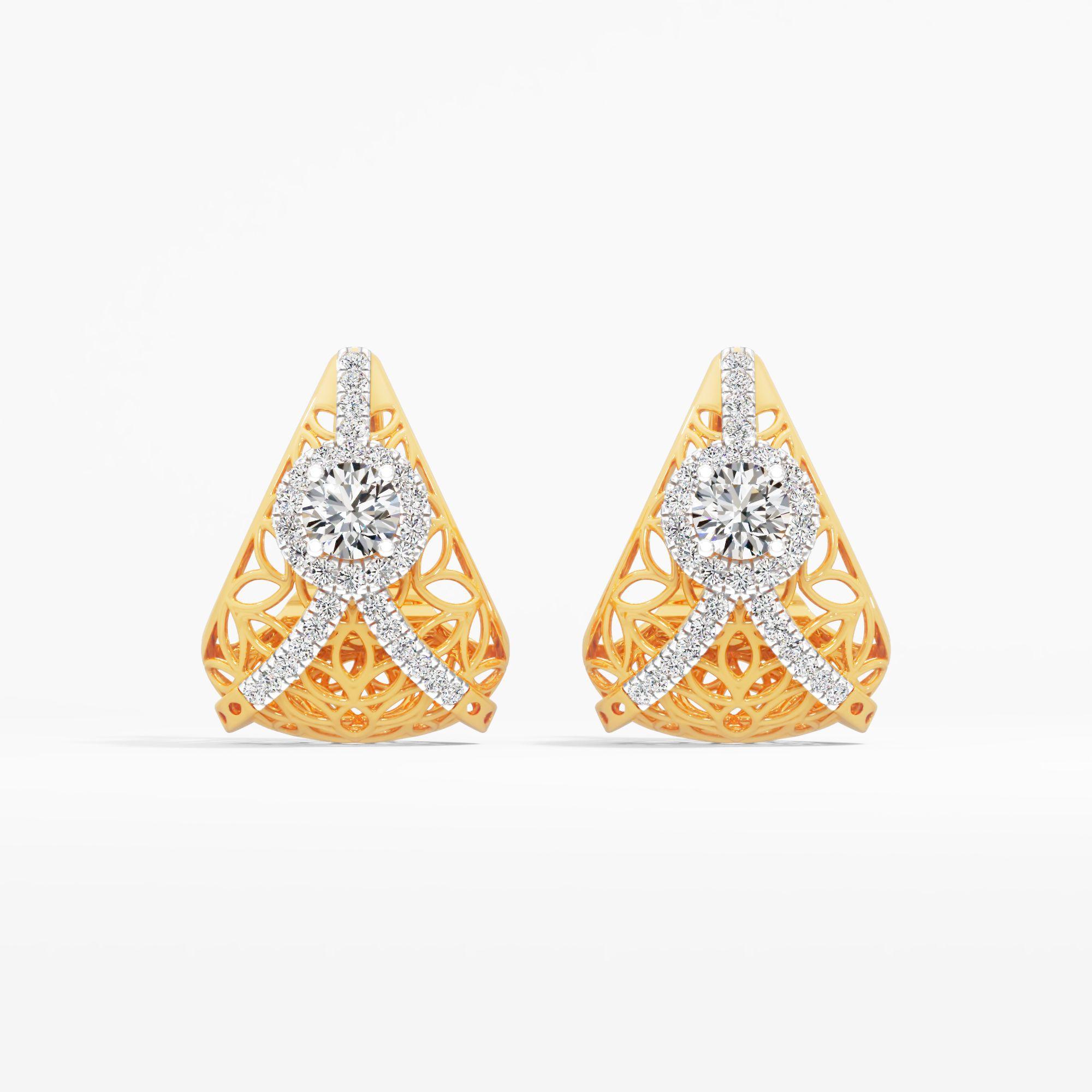 Lattice Kiss Solitaire Huggies Earrings