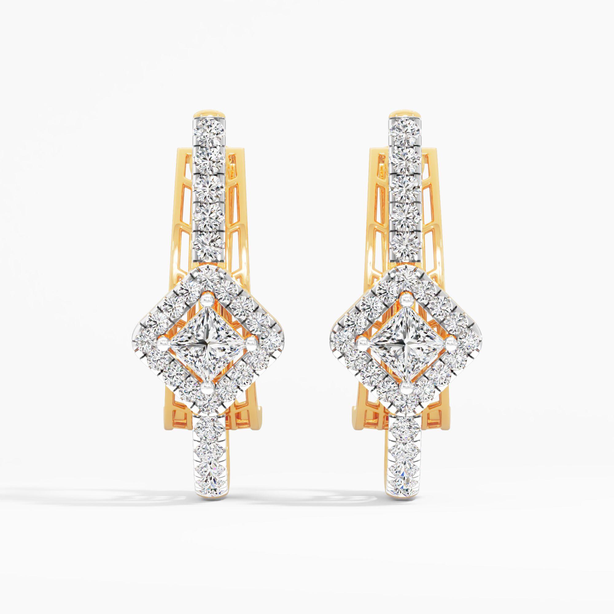 Princess Cut Halo Hoop Earrings