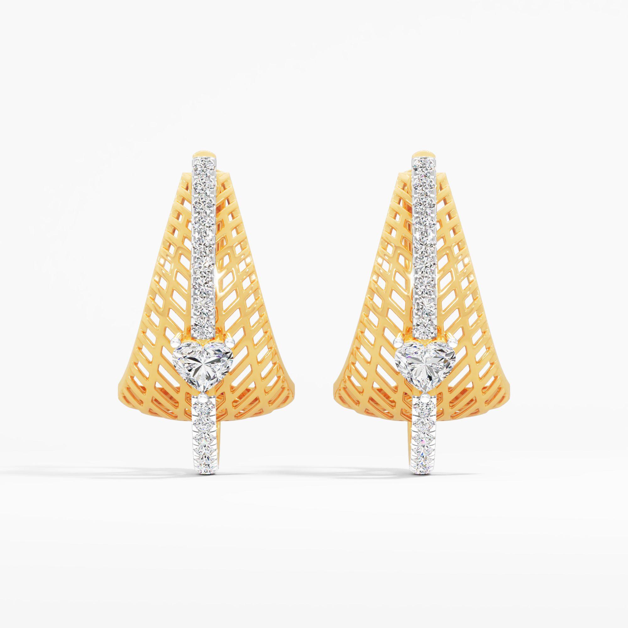 Heart Solitaire Net Hoop Earrings