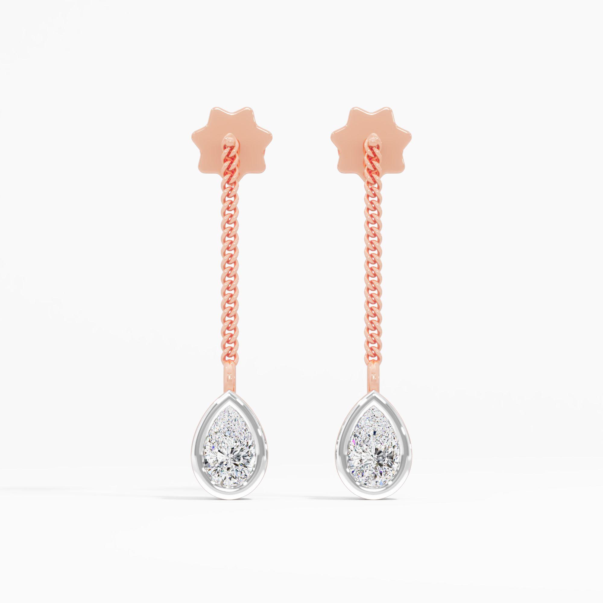 Pear Solitaire Chain Dangle Earrings