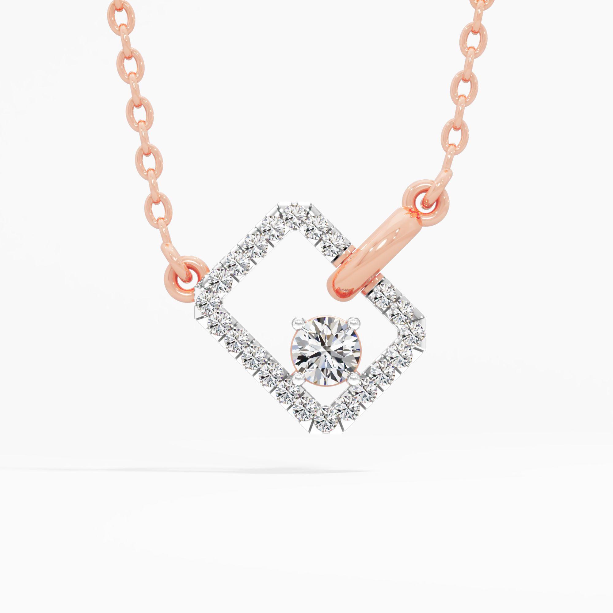 Tilted Square Halo Solitaire Necklace