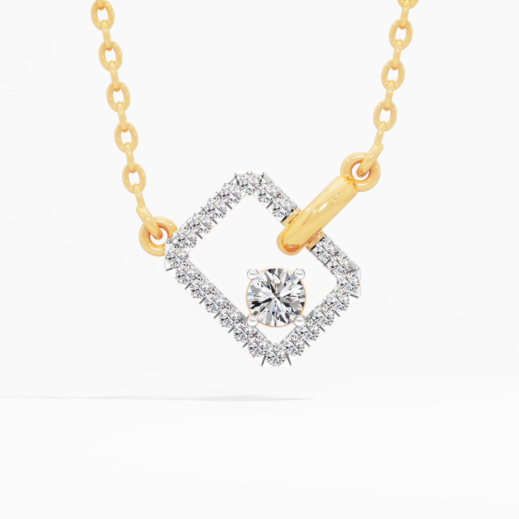 Tilted Square Halo Solitaire Necklace