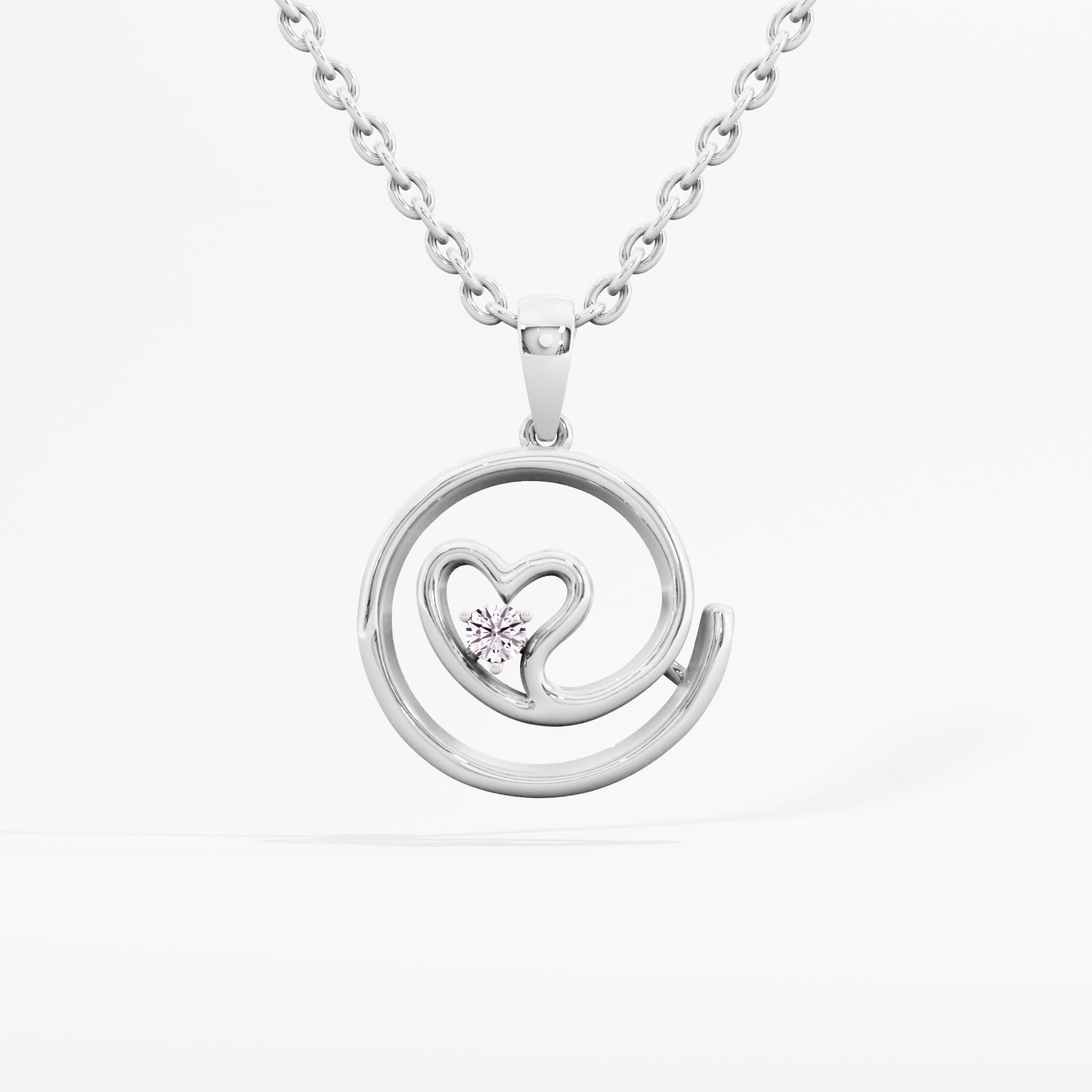 Romantic Spiral Solitaire Heart Necklace w/ Chain