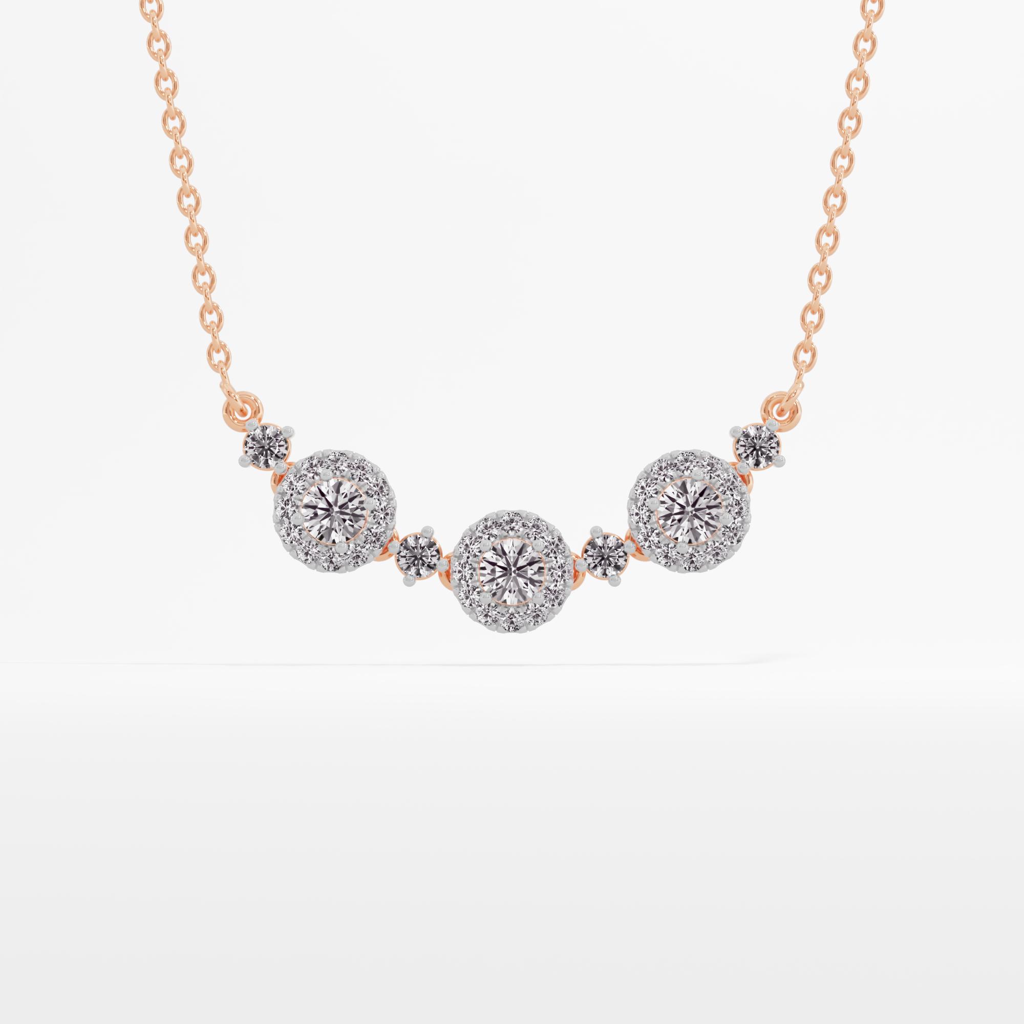 Linking Spark 3 Stone Halo Necklace w/ Chain