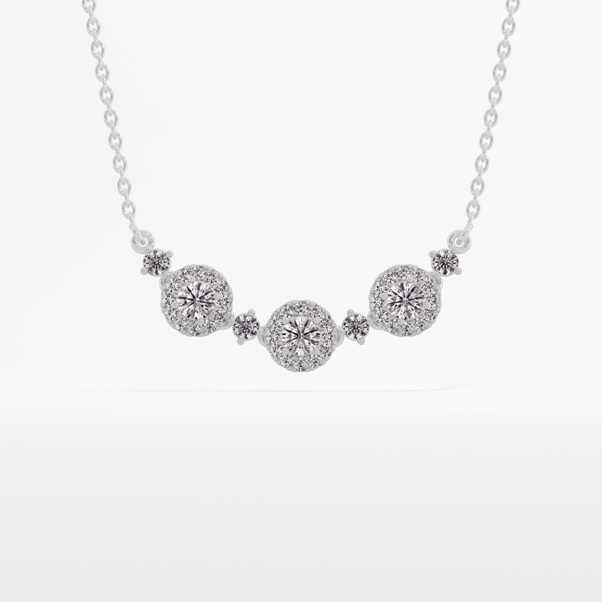 Linking Spark 3 Stone Halo Necklace w/ Chain