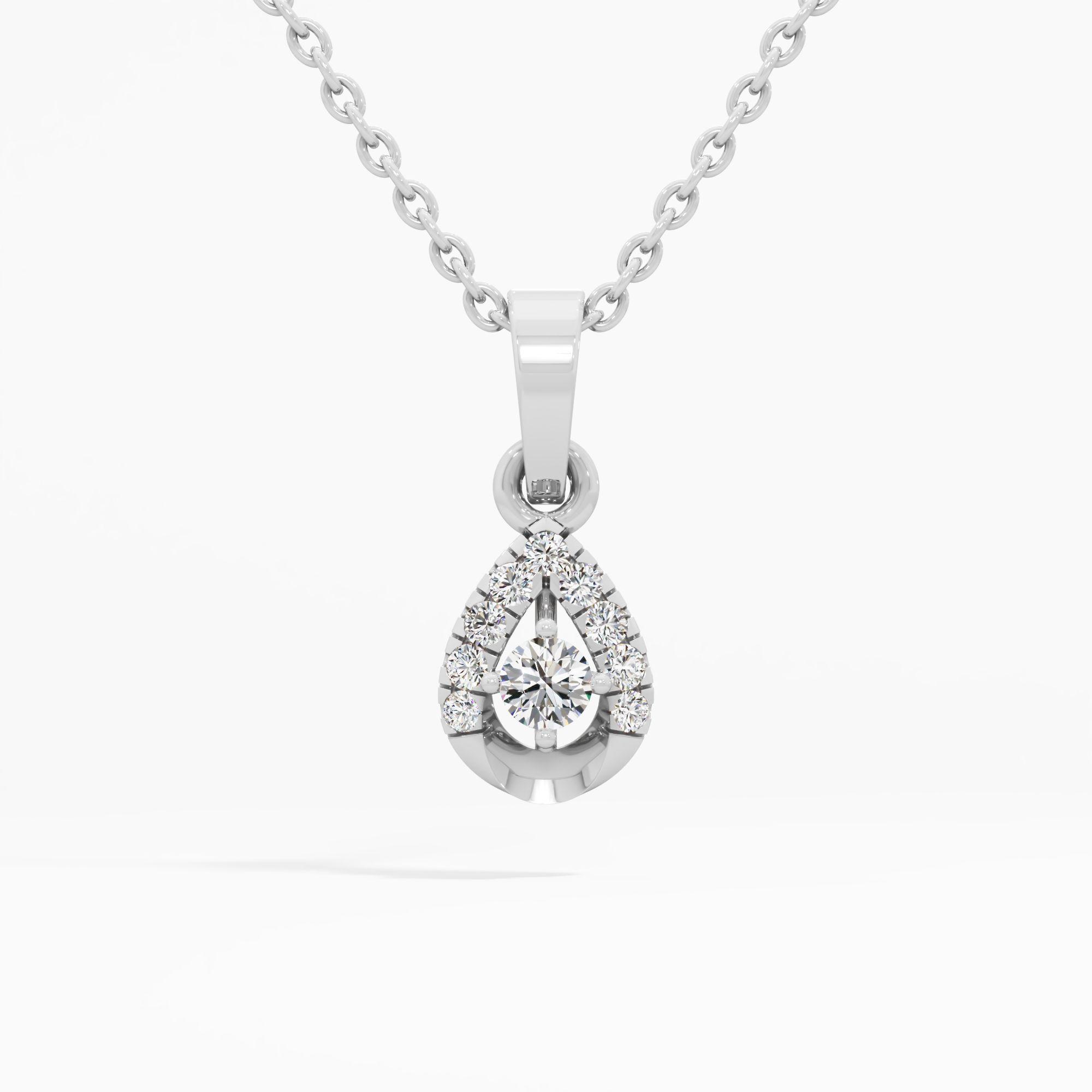 Floating Pear Solitaire Halo Pendant