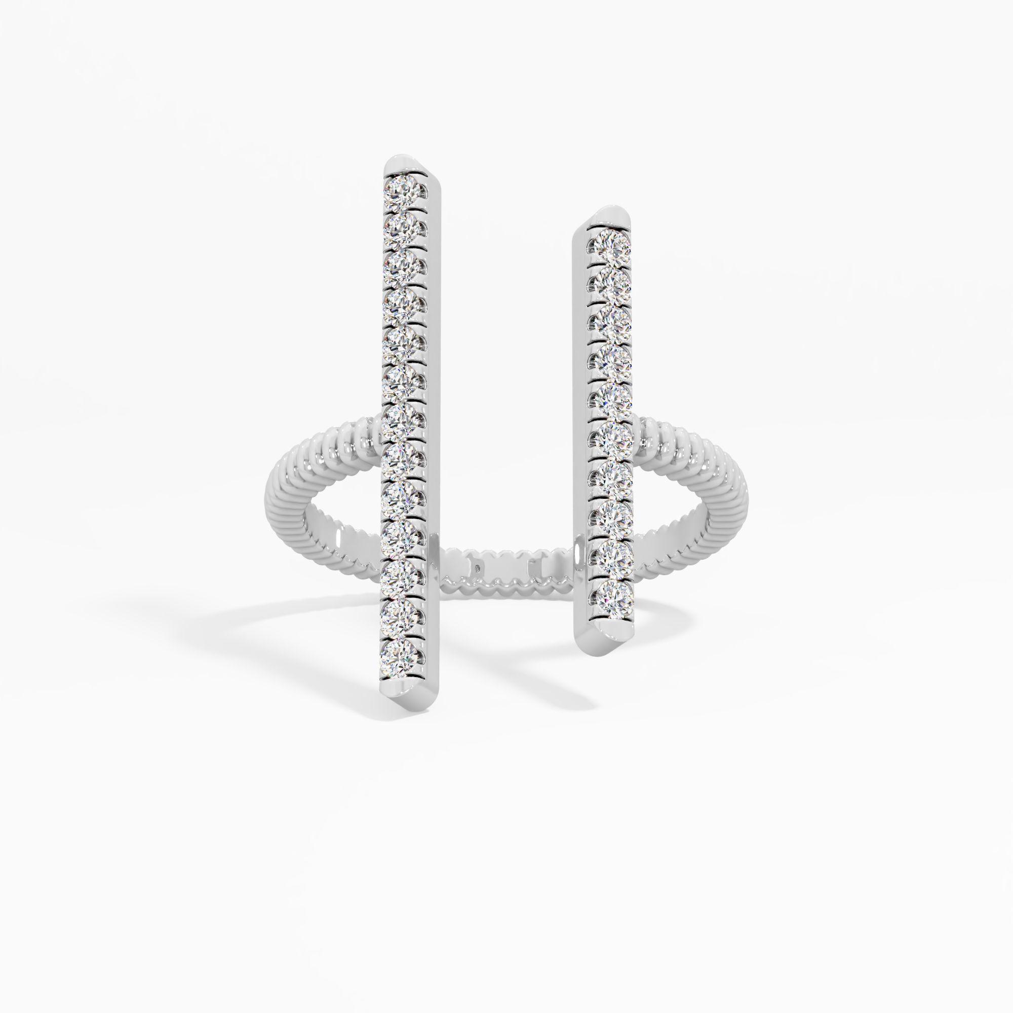 Double Bar Beaded Diamond Ring