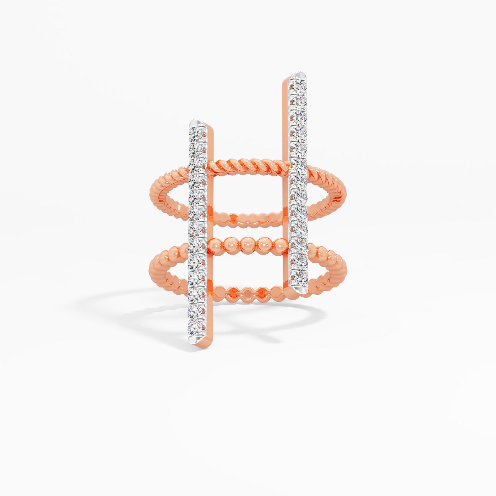 Beaded Open Bar Diamond Ring