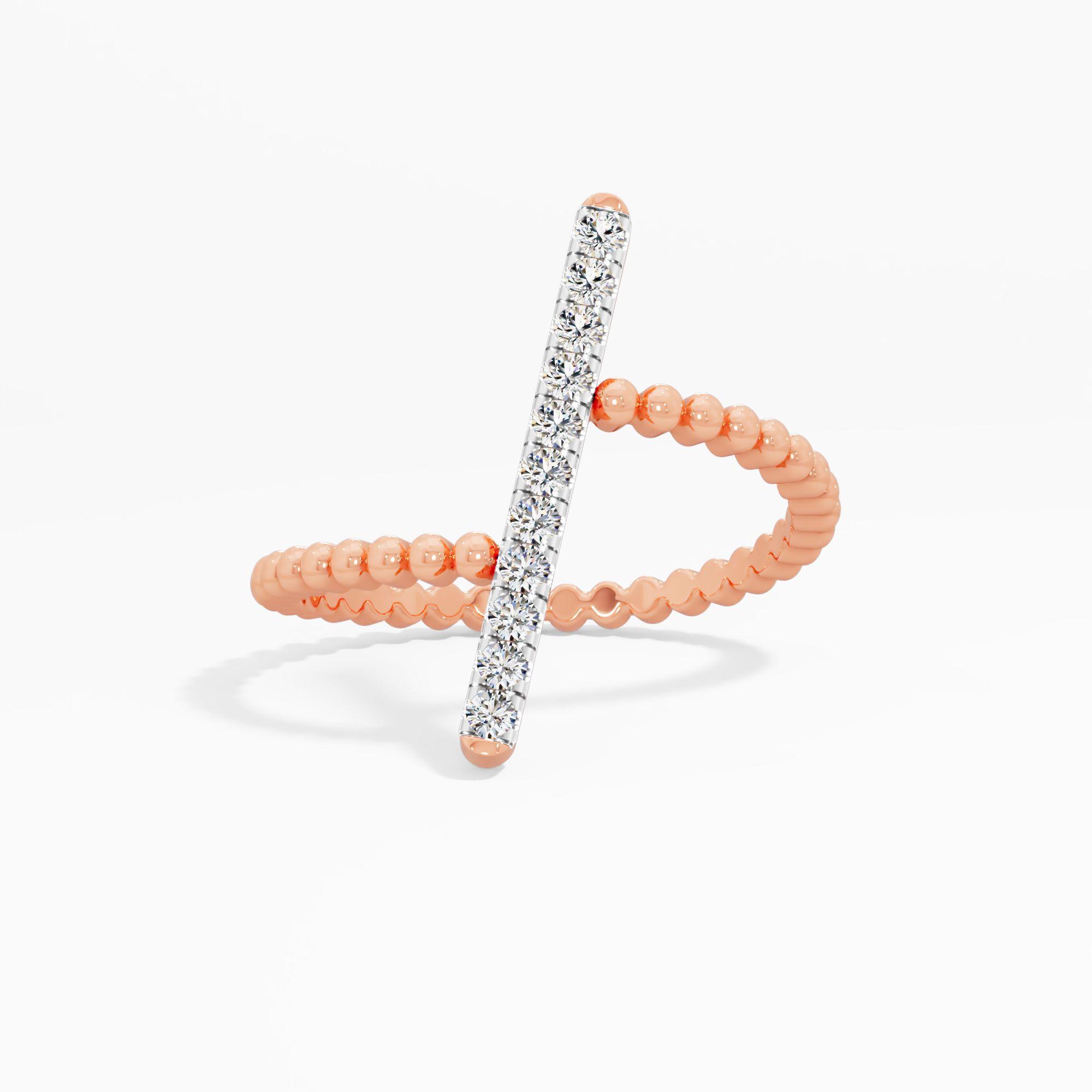 Beaded Bypass Bar Diamond Ring