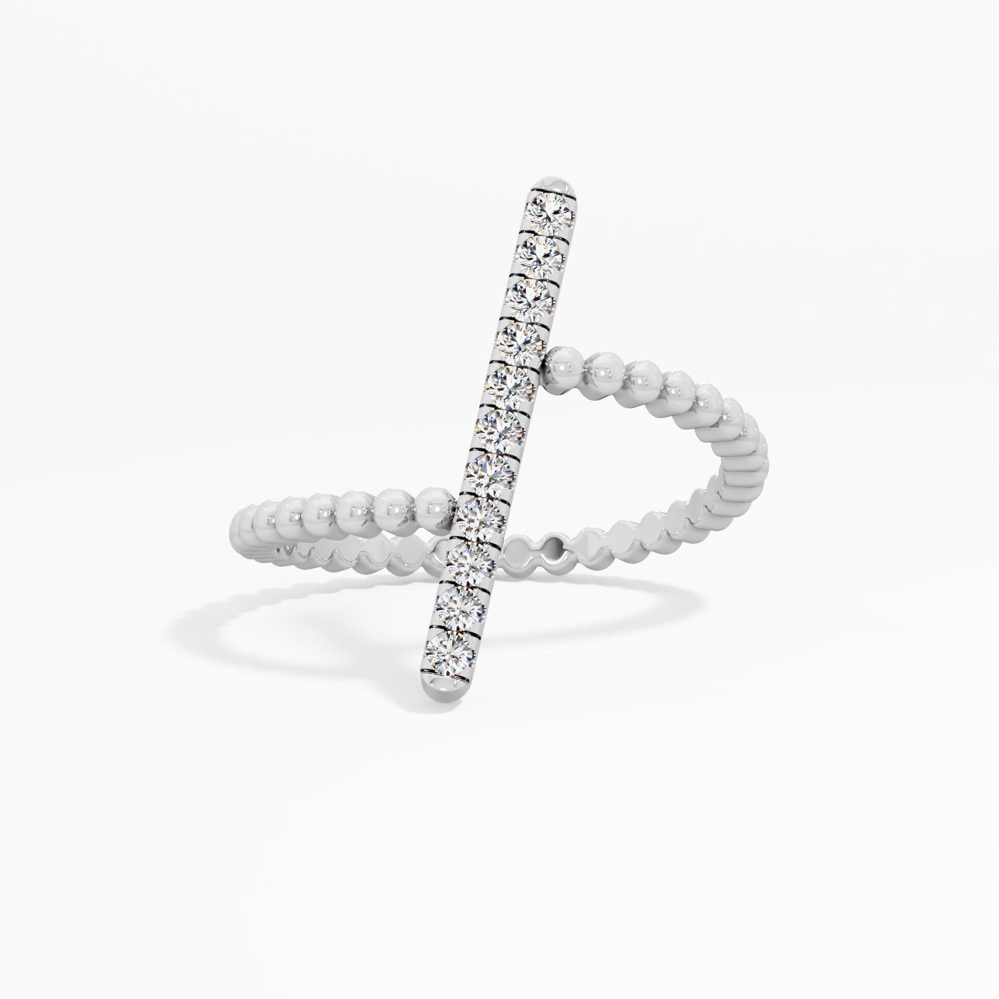 Beaded Bypass Bar Diamond Ring