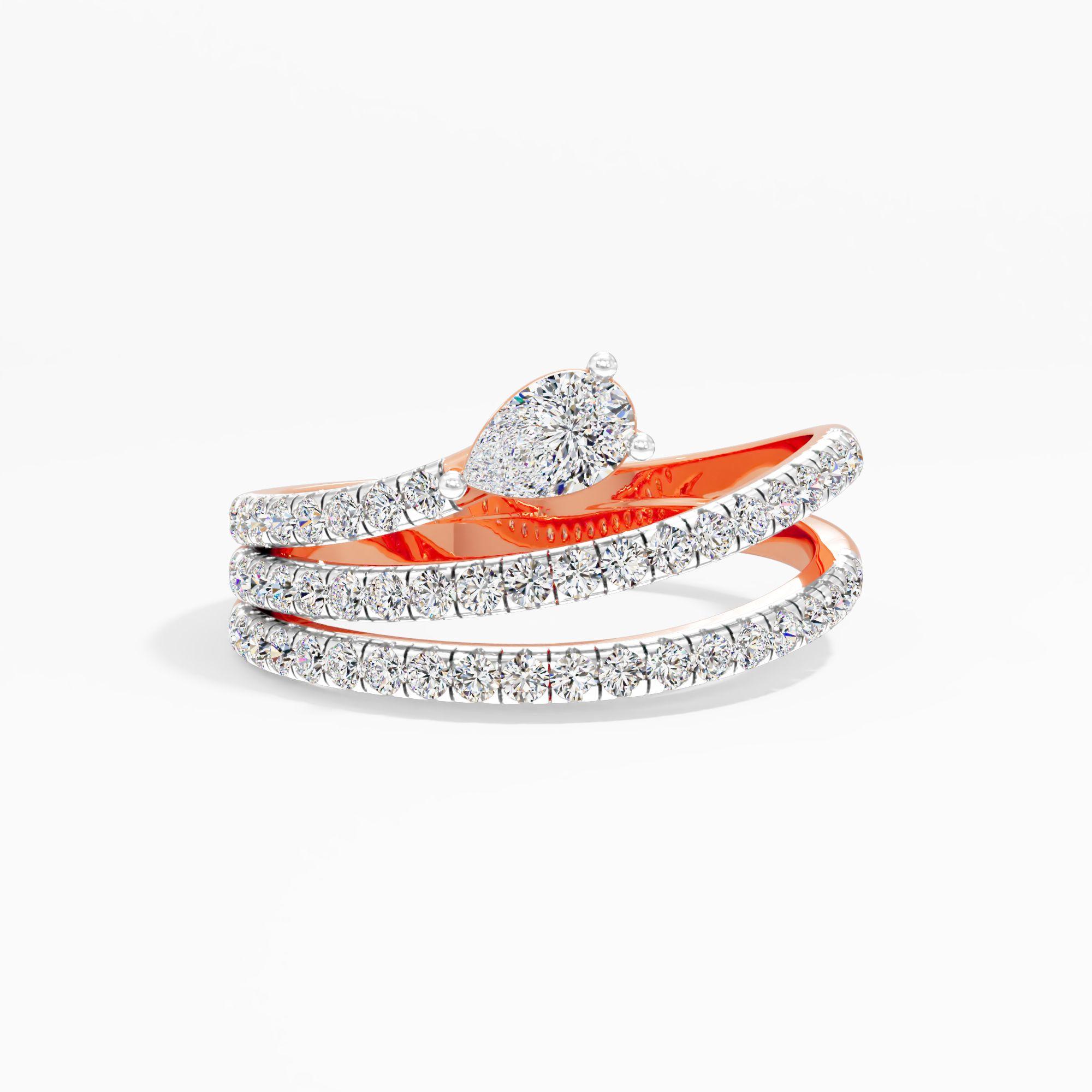 Pear Solitaire Triple Wrap Ring