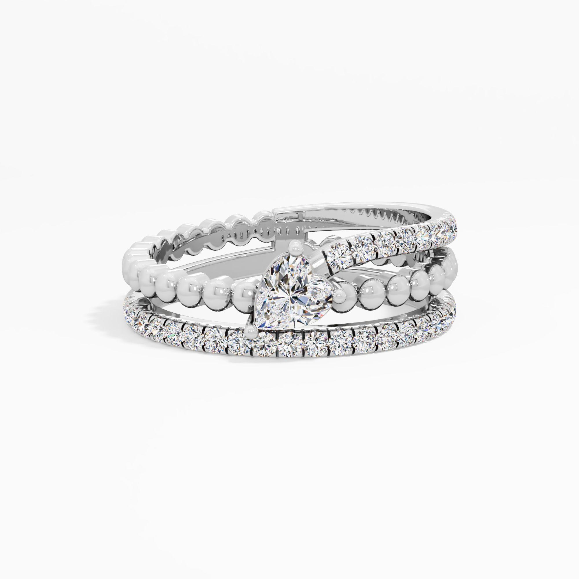 Heart Solitaire Beaded Diamond Ring