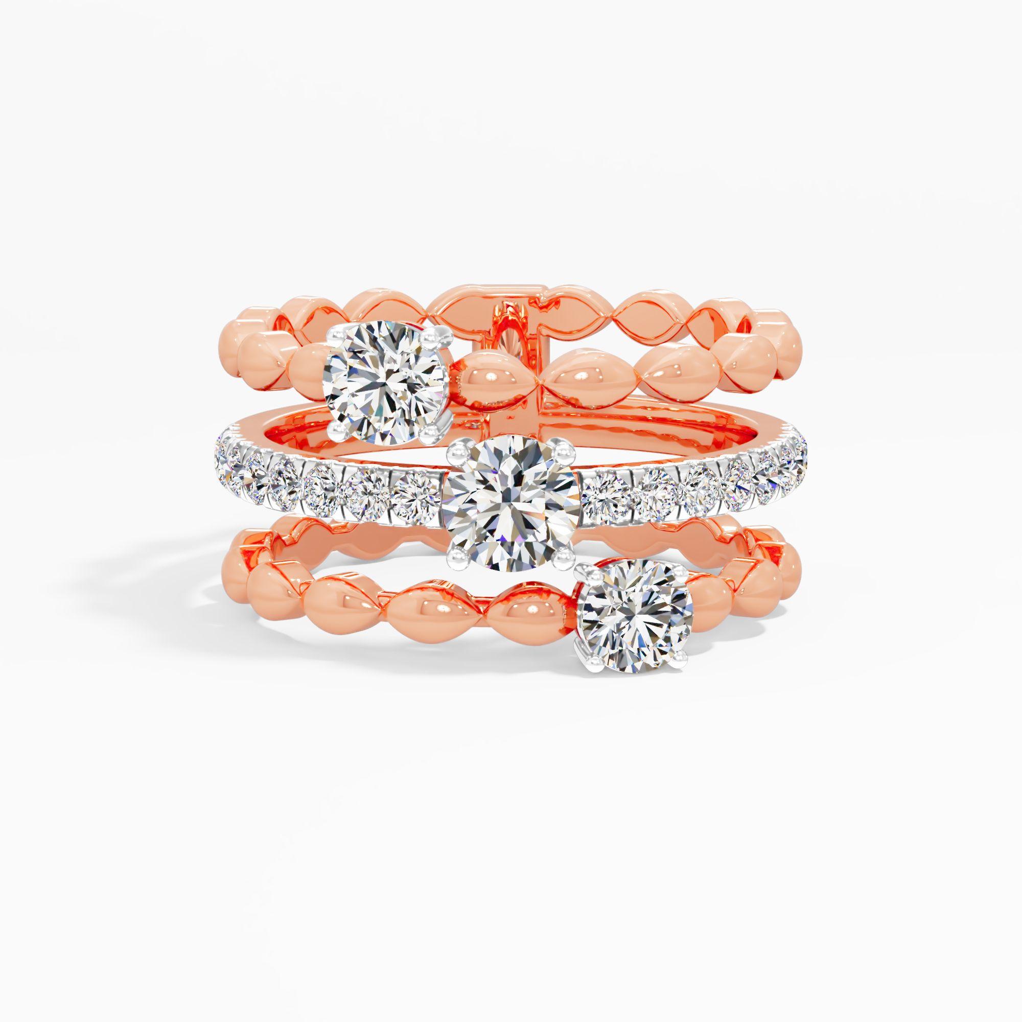 Triple Row Beaded Diamond Ring