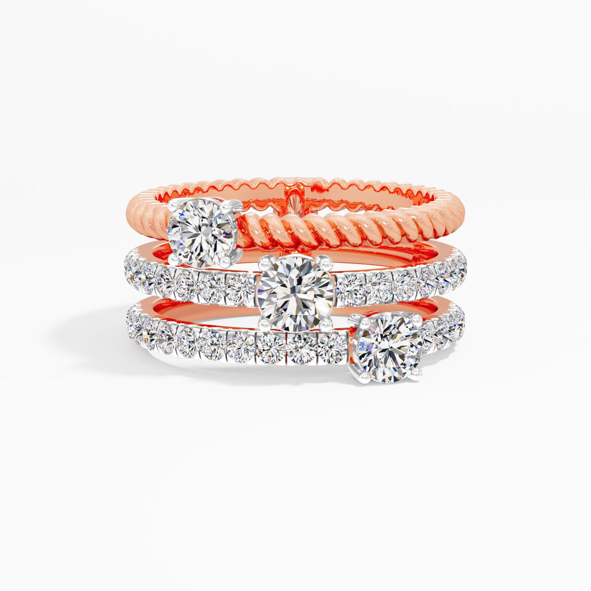 Twist Braided Tri Row Diamond Ring