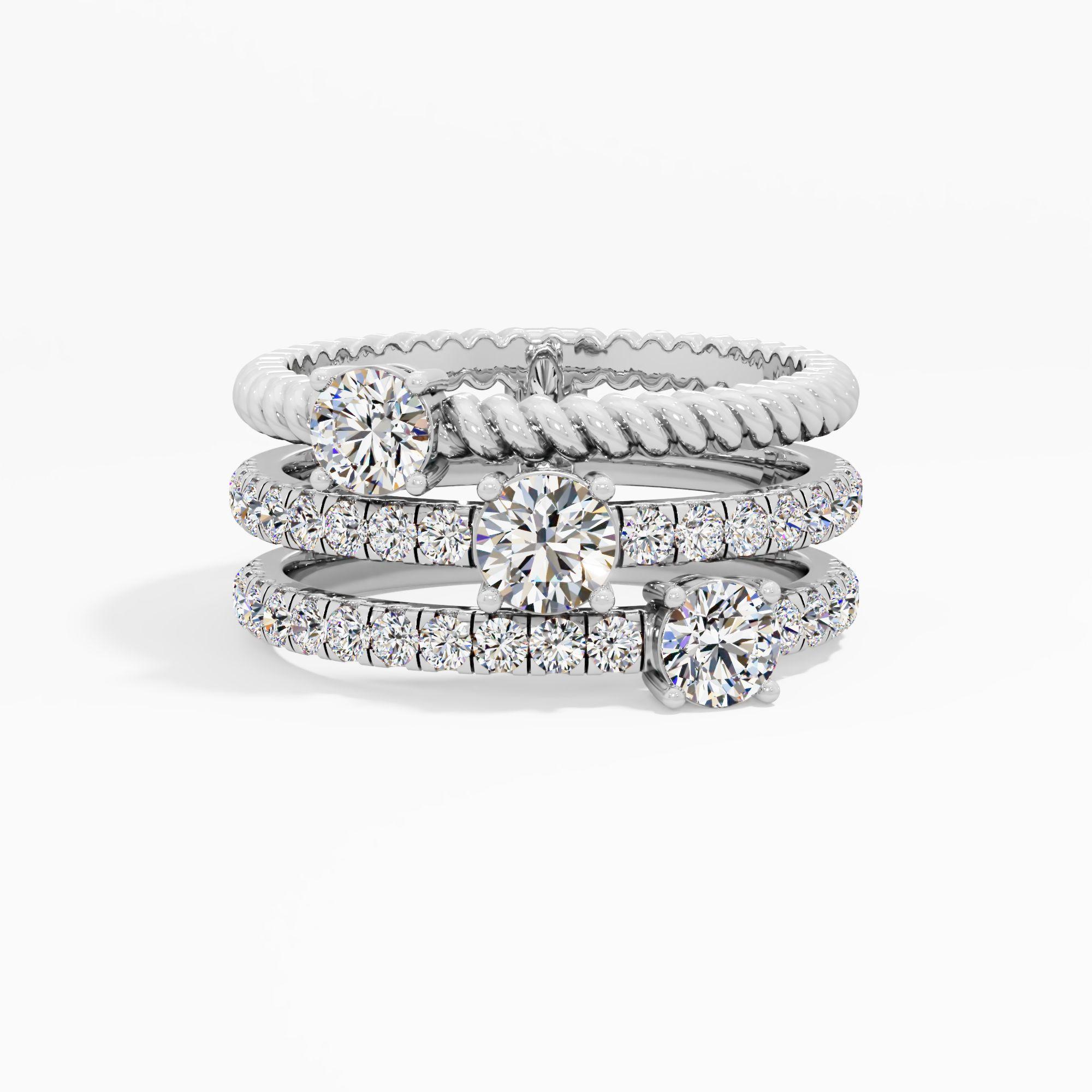 Twist Braided Tri Row Diamond Ring