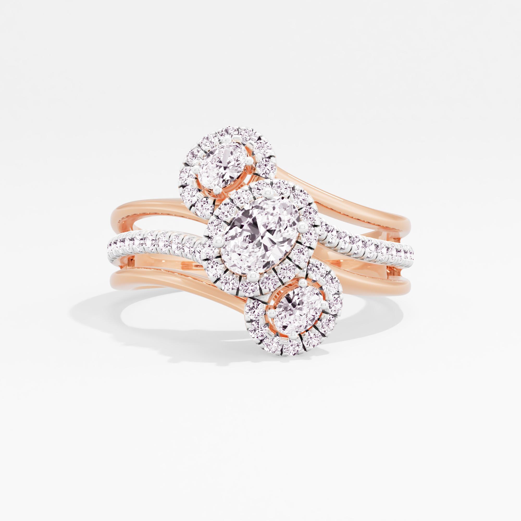 Shimmer Triad 3 Stone Halo Ring