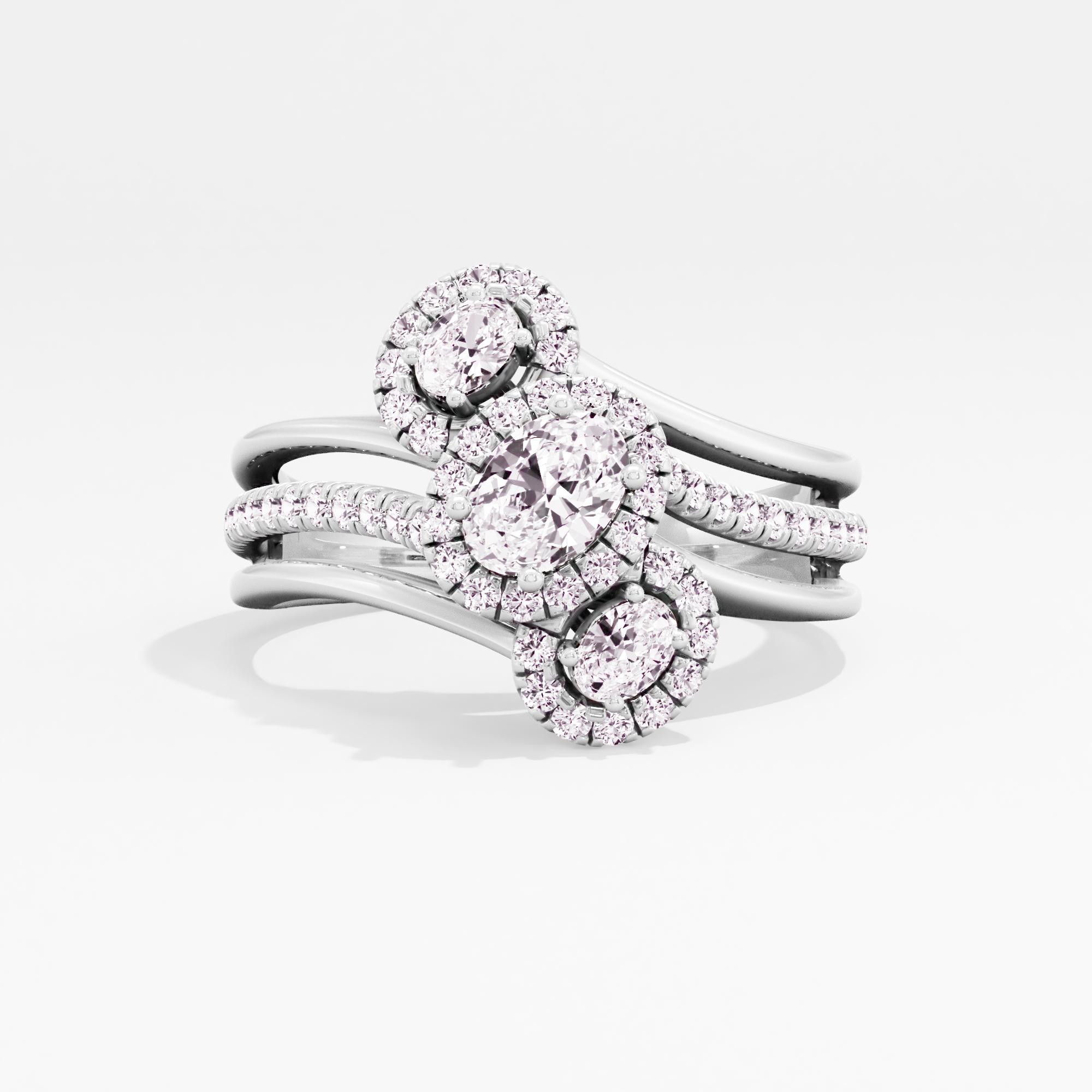 Shimmer Triad 3 Stone Halo Ring