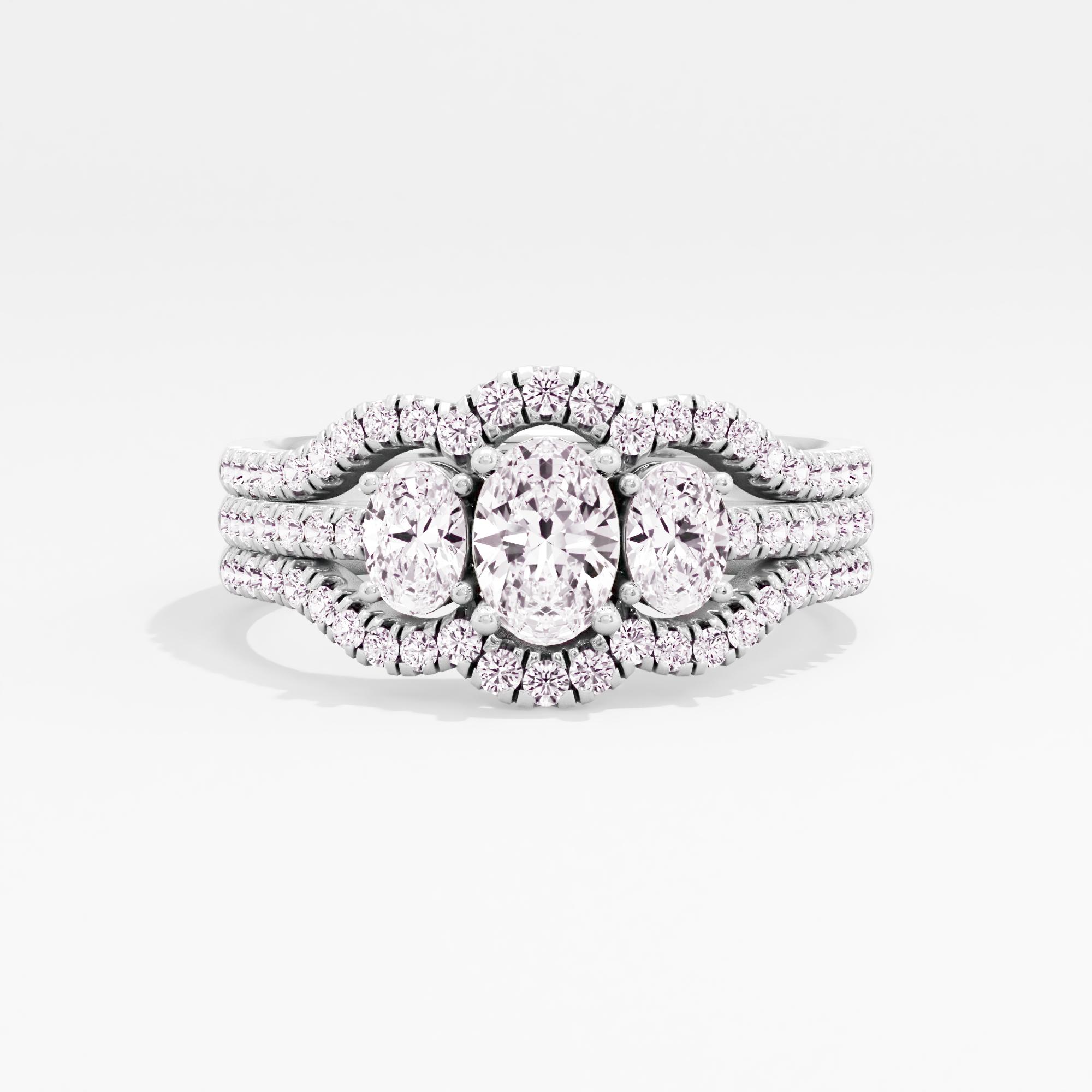Ornate Edge 3 Stone Bridal Ring Set