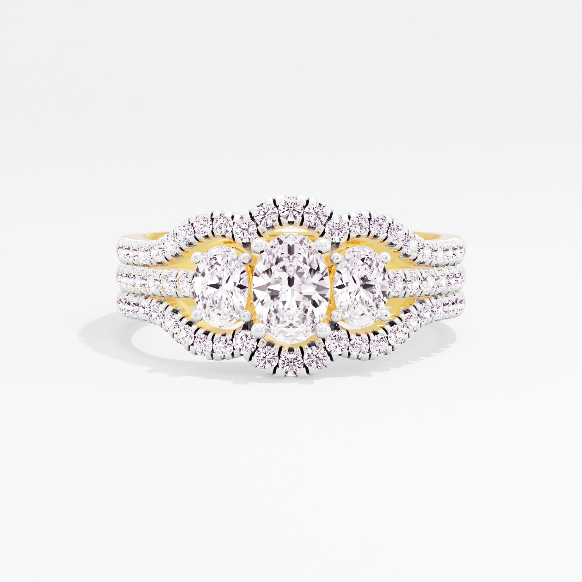 Ornate Edge 3 Stone Bridal Ring Set