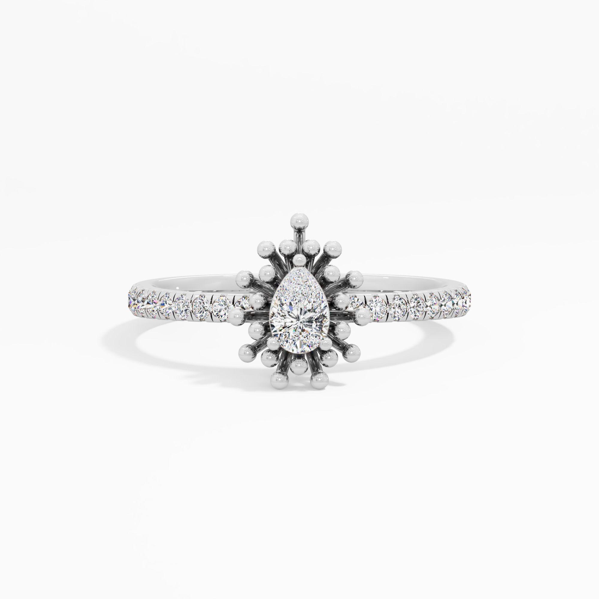 The Pear Sun Ray Solitaire Ring