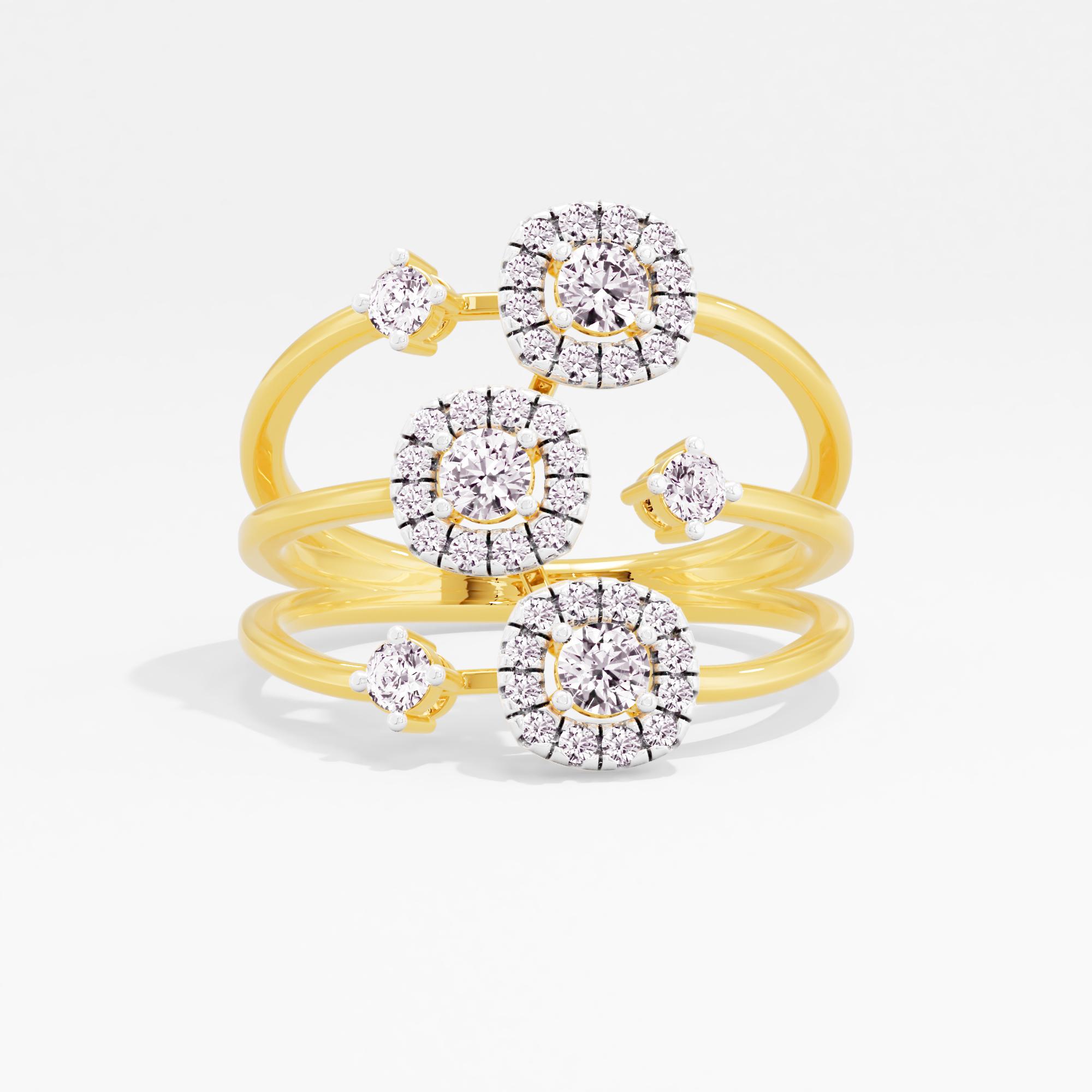 Stars of Affluence 3 Stone Halo Crossover Ring