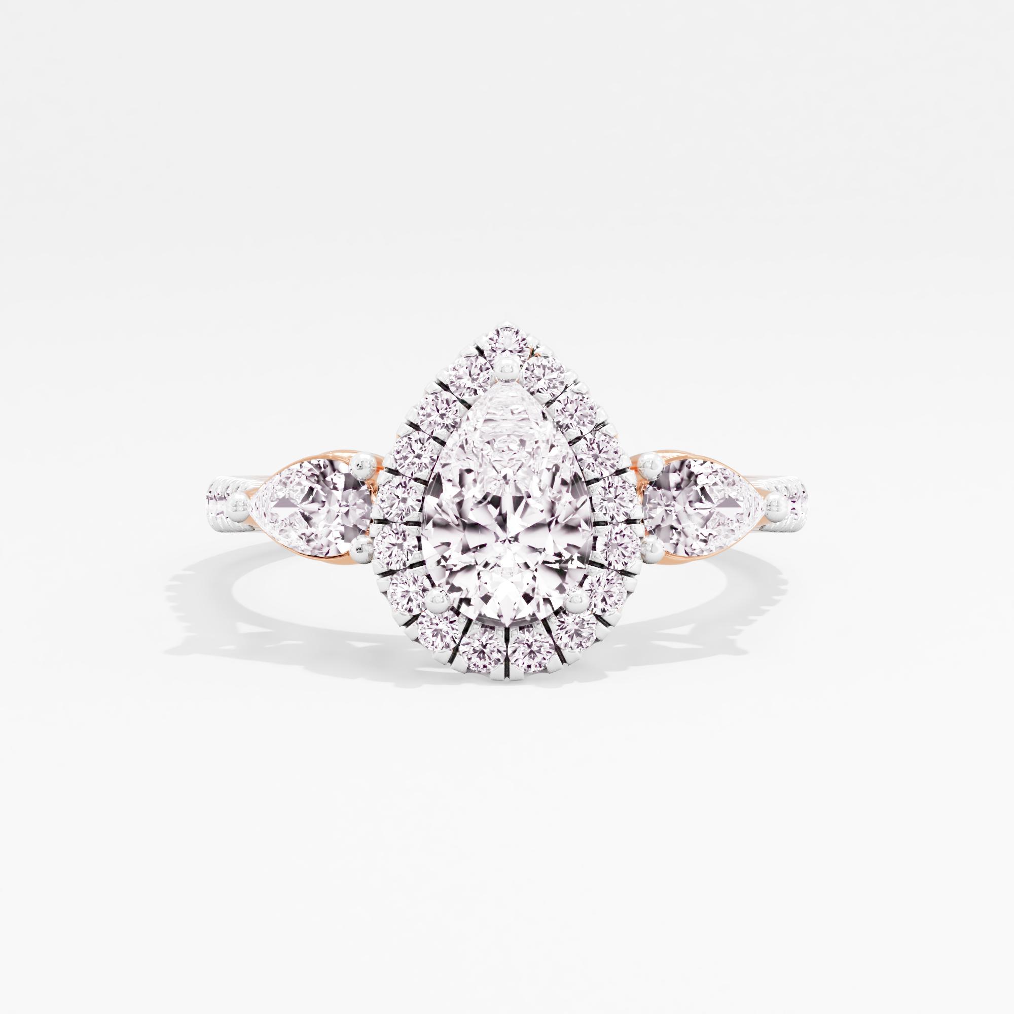Eternal Dewdrop 3 Stone Halo Ring