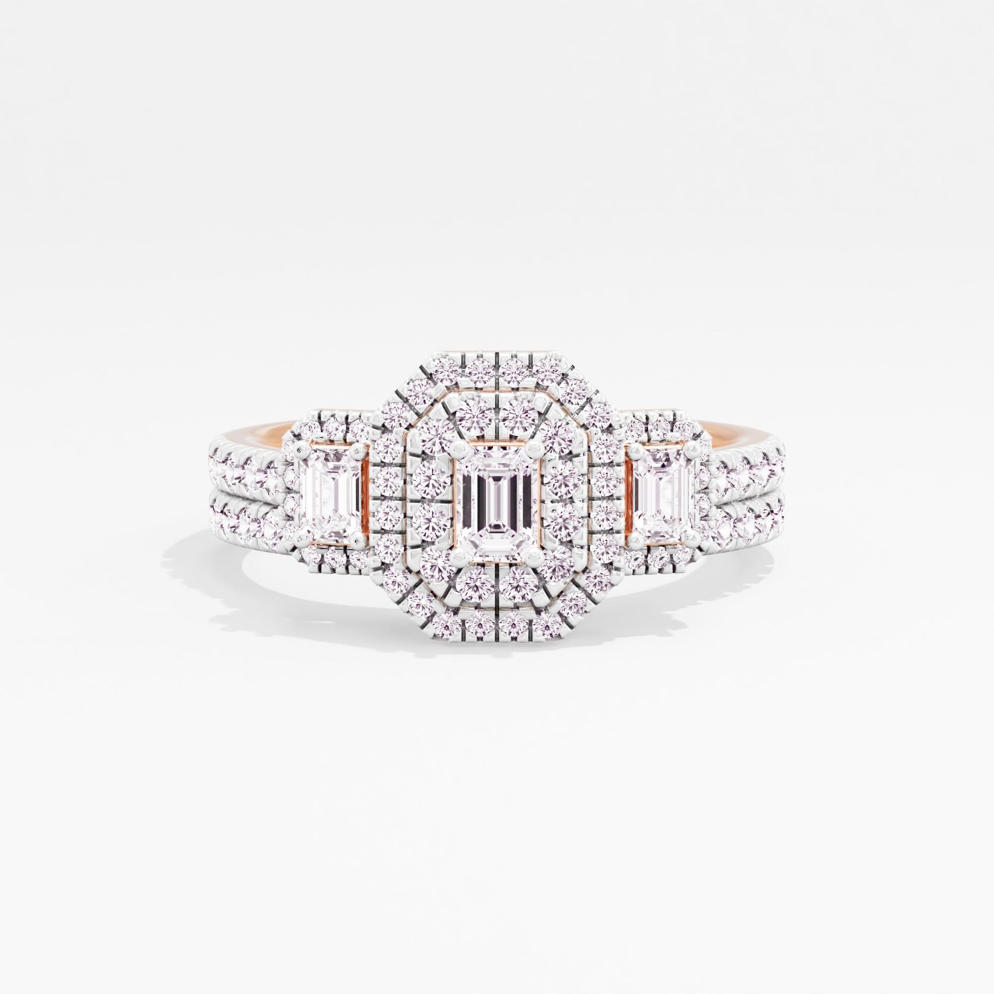 Trinity Astra 3 Stone Halo Bridal Ring Set