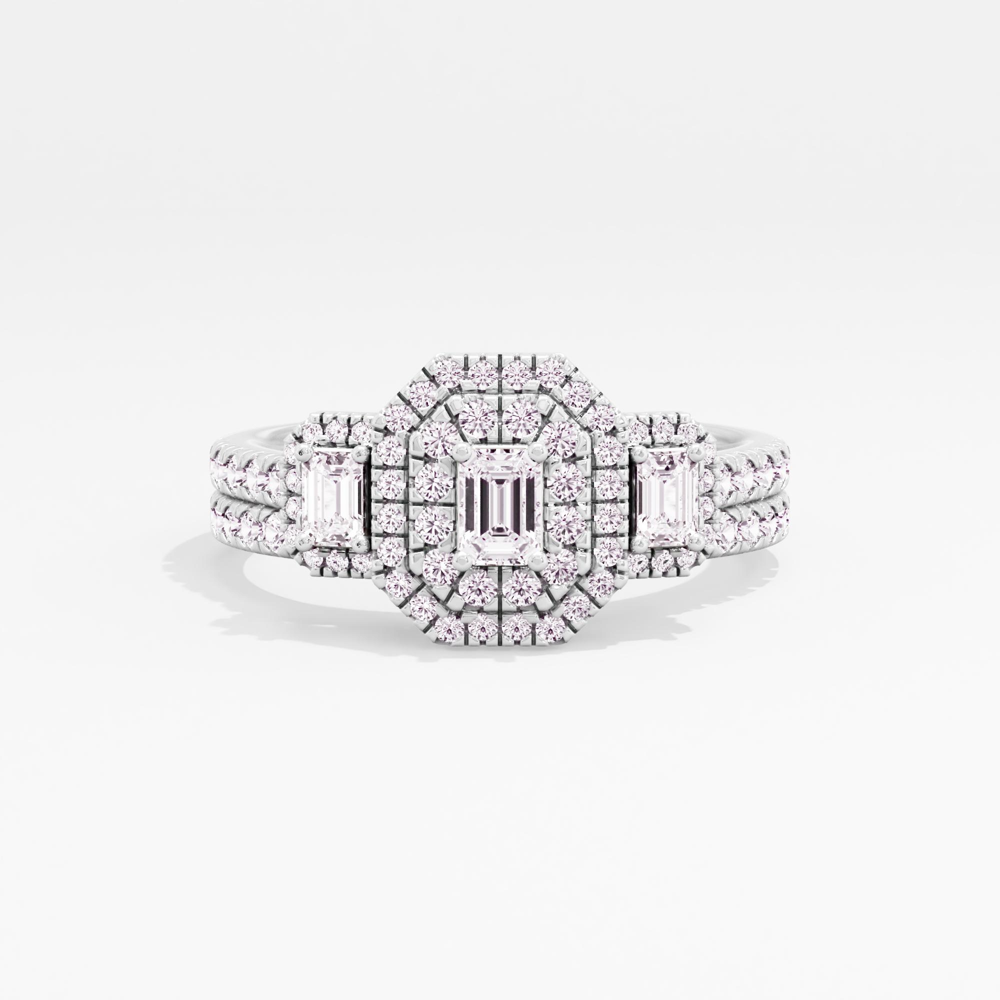 Trinity Astra 3 Stone Halo Bridal Ring Set