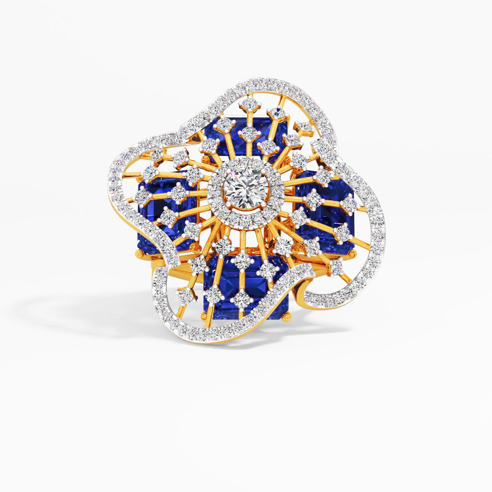Baguette Accent Floral Cocktail Ring