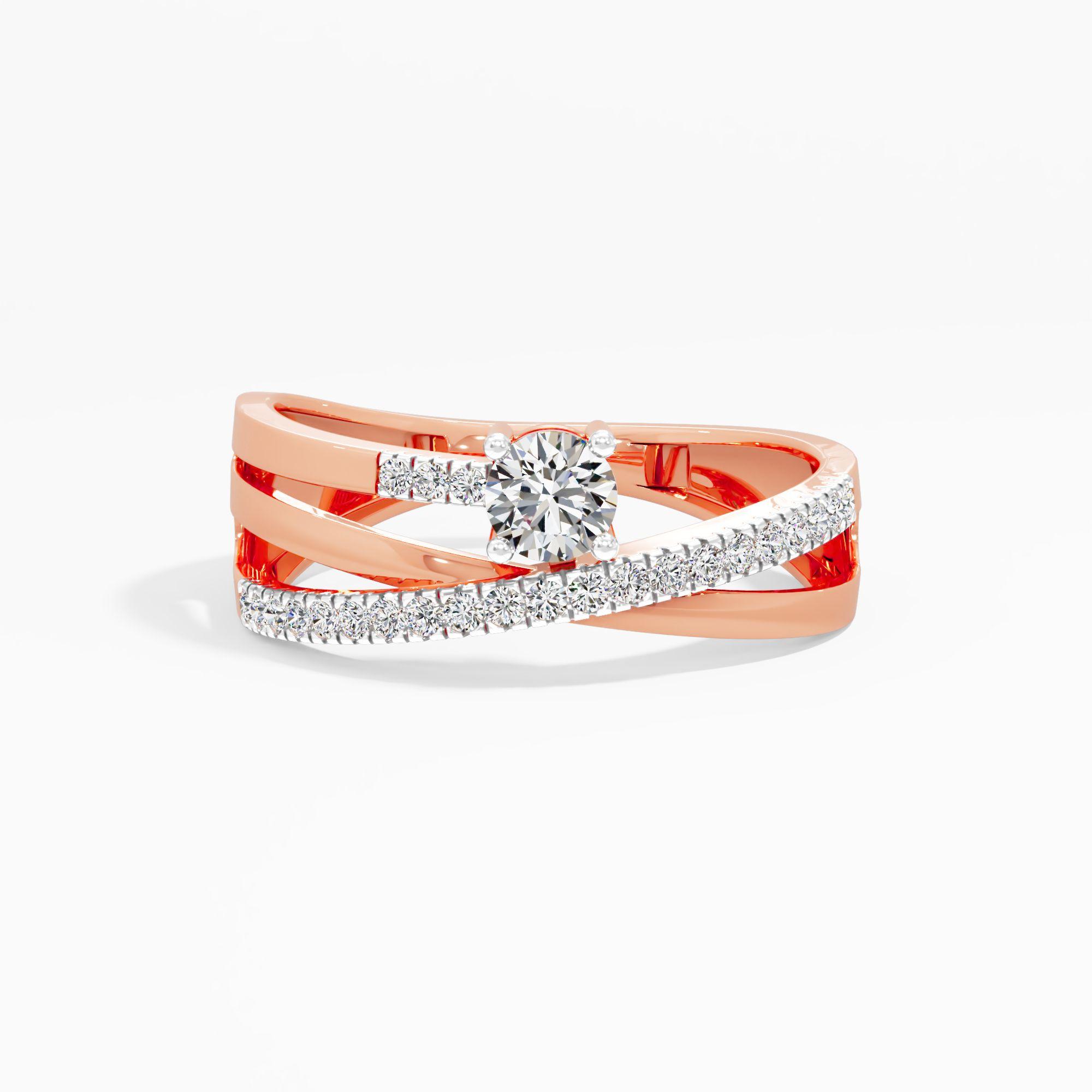 Wide Crossover Solitaire Ring