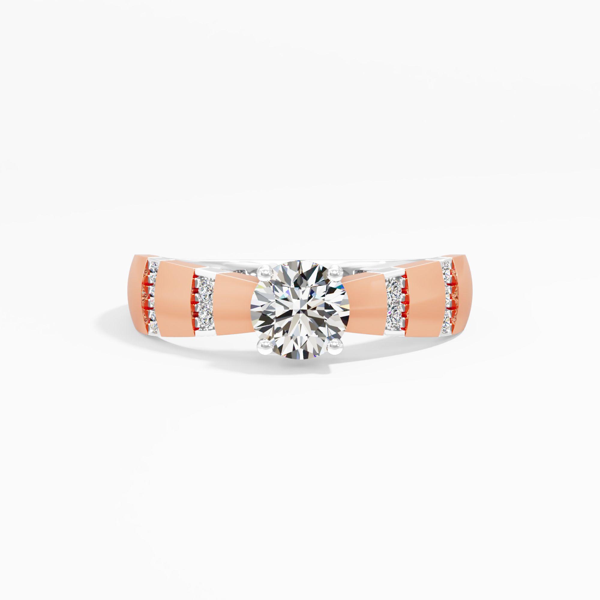 Banded Accent Two Tone Solitaire Ring